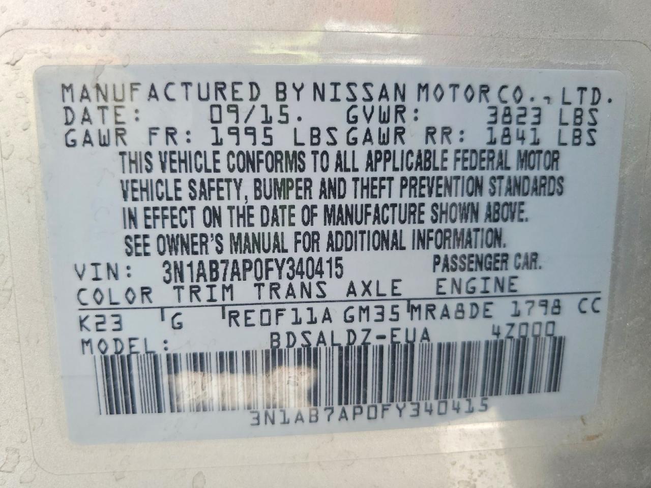 2015 Nissan Sentra Sv Silver vin: 3N1AB7AP0FY340415