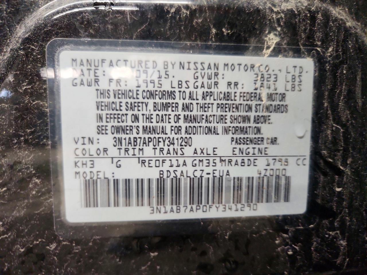 2015 Nissan Sentra S Black vin: 3N1AB7AP0FY341290