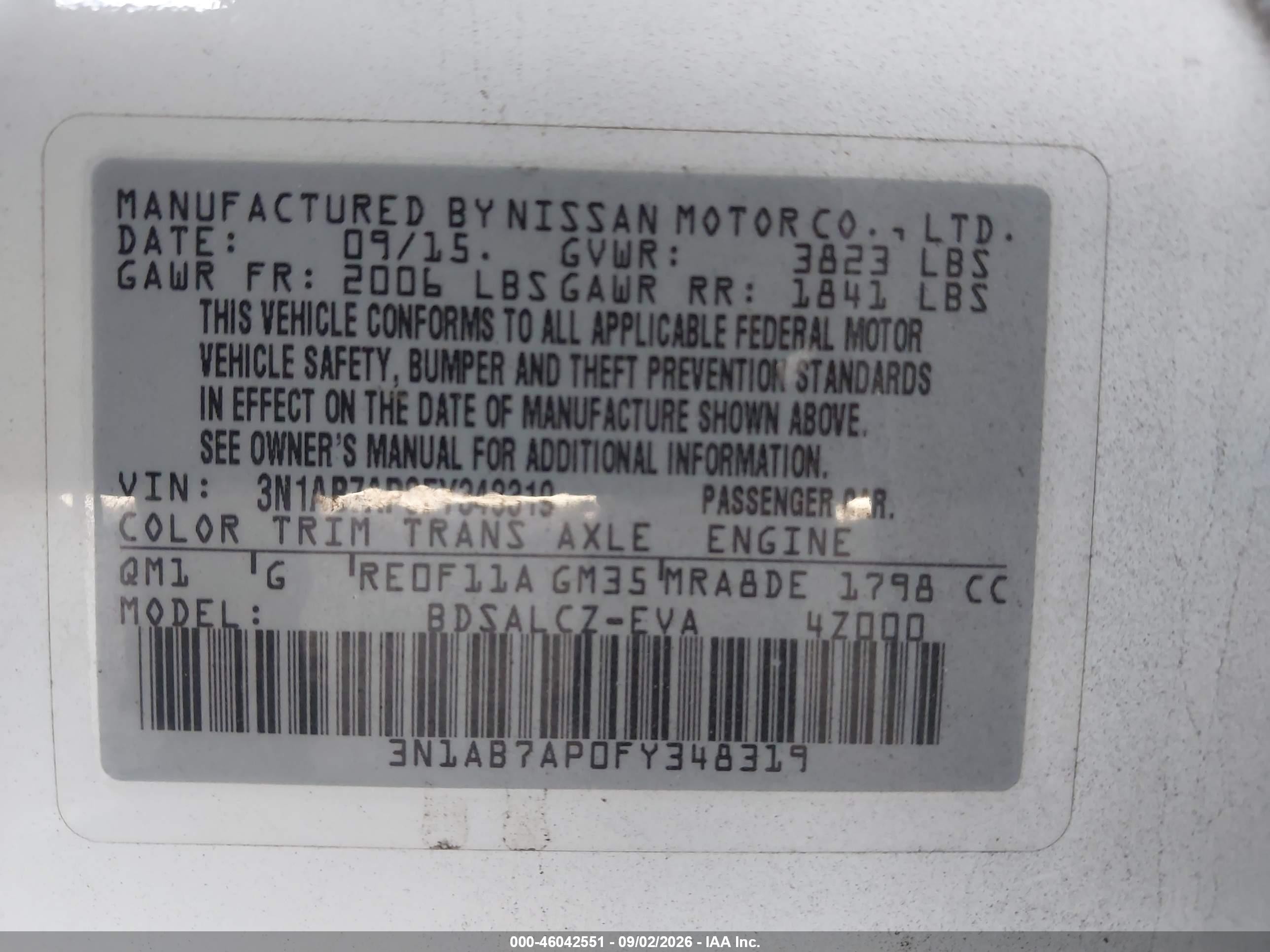 2015 Nissan Sentra S White vin: 3N1AB7AP0FY348319
