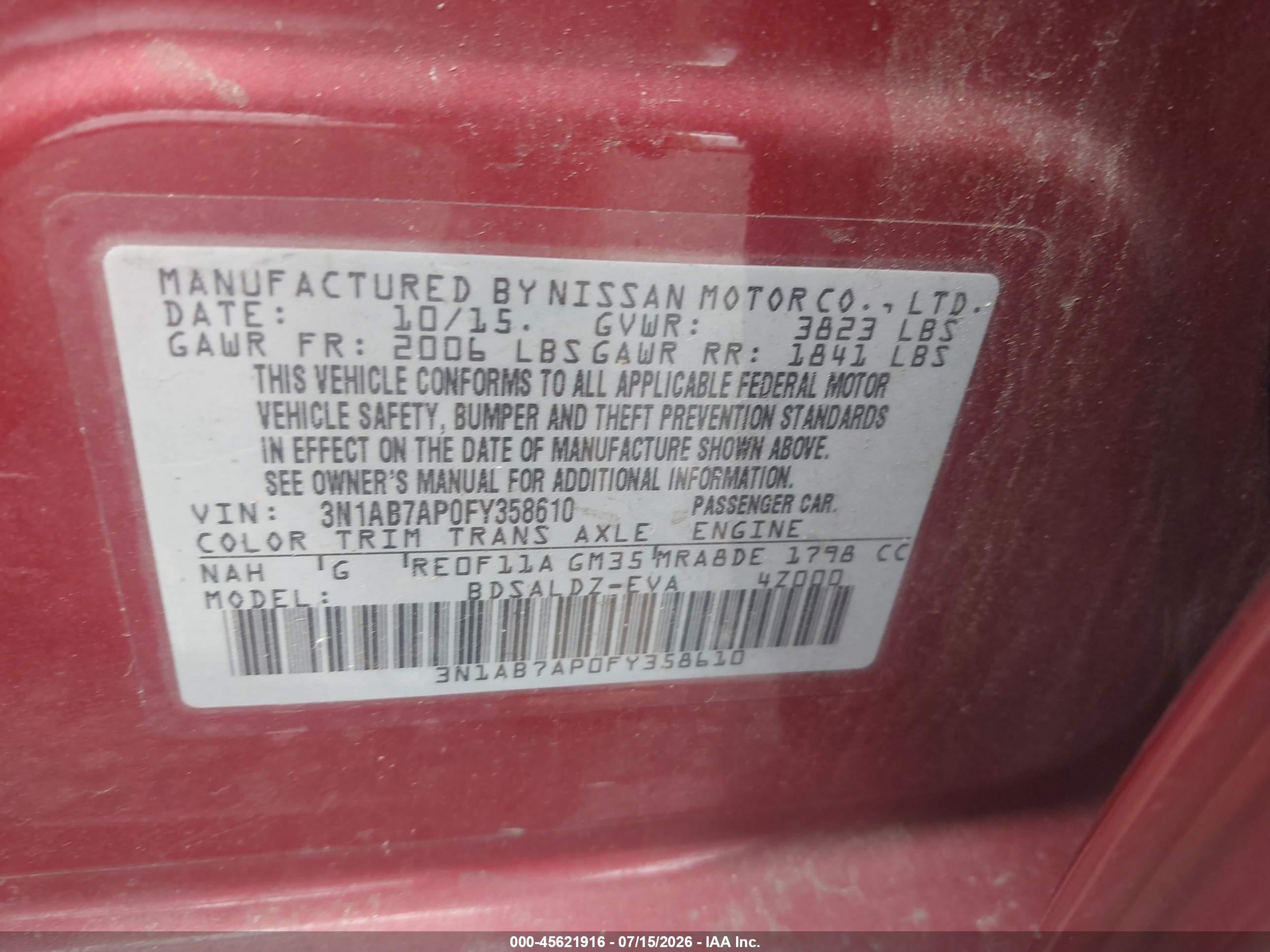 2015 Nissan Sentra Sv Red vin: 3N1AB7AP0FY358610
