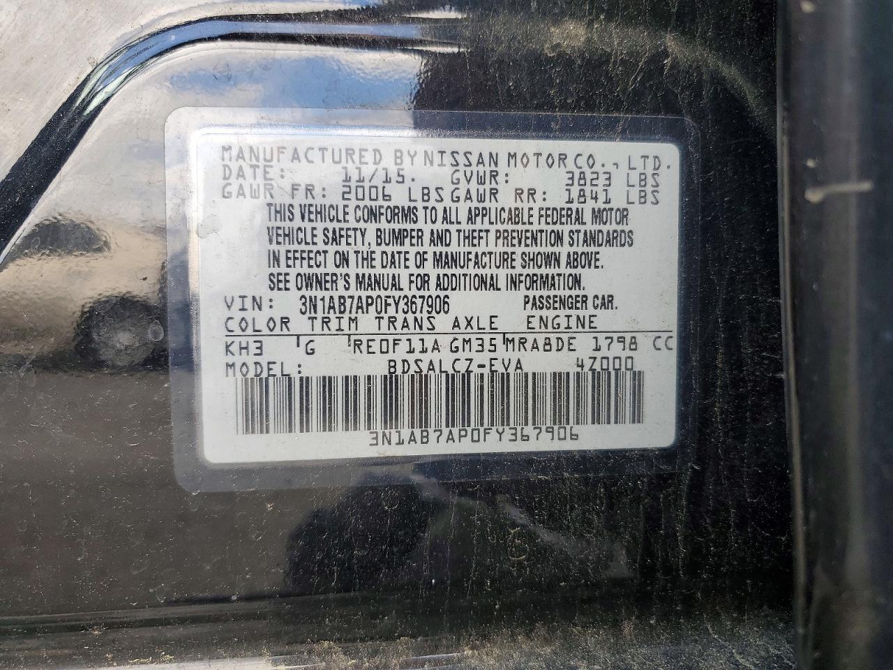 2015 Nissan Sentra S Black vin: 3N1AB7AP0FY367906