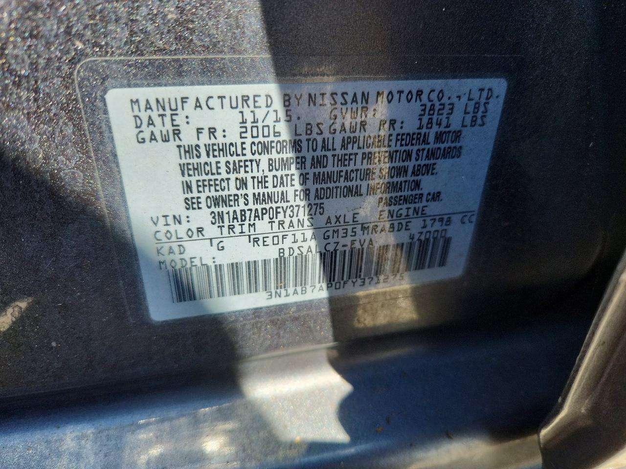 2015 Nissan Sentra S Gray vin: 3N1AB7AP0FY371275