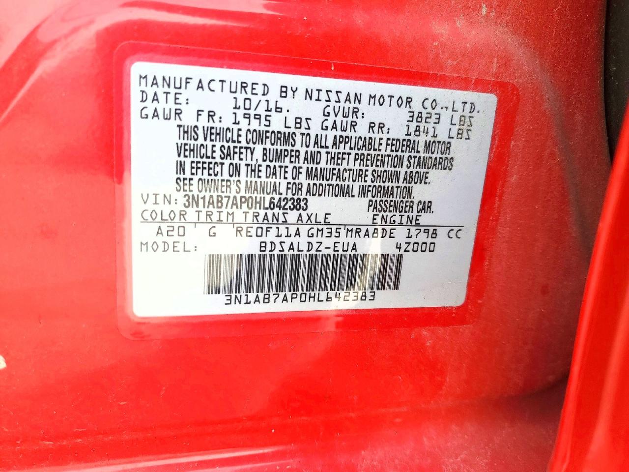 2017 Nissan Sentra Sv Red vin: 3N1AB7AP0HL642383