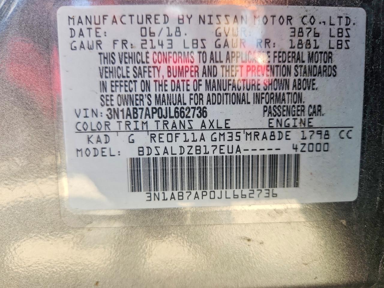 2018 Nissan Sentra Sv Gray vin: 3N1AB7AP0JL662736