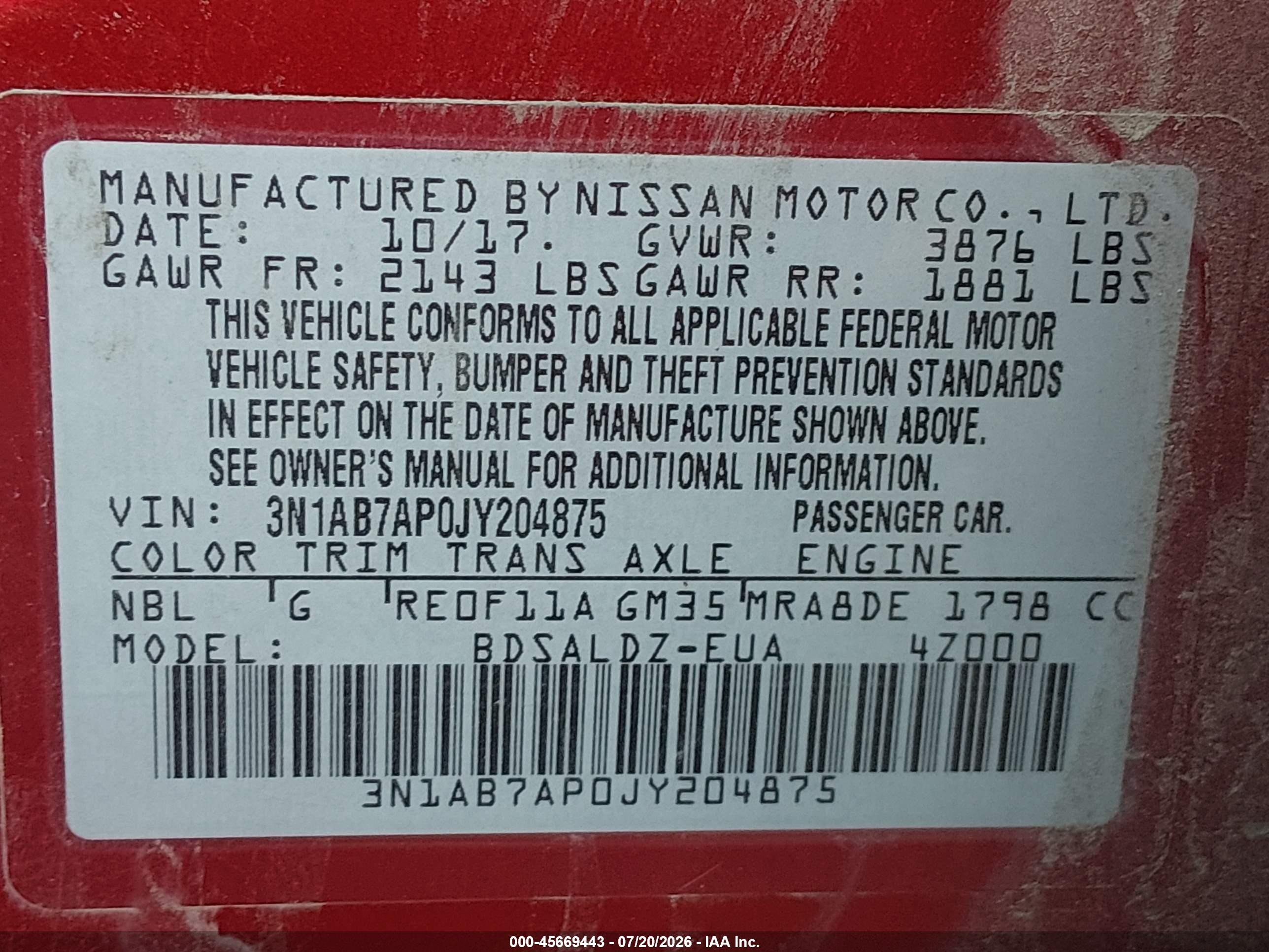 2018 Nissan Sentra Sv Burgundy vin: 3N1AB7AP0JY204875