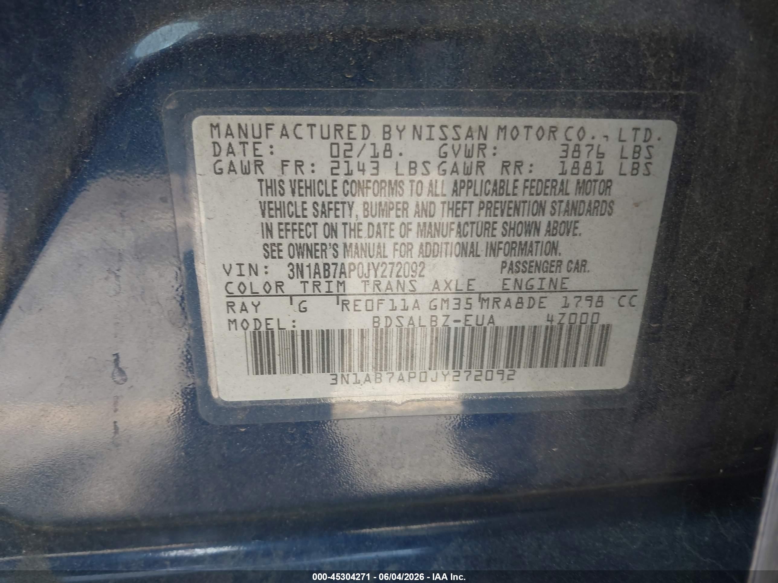 2018 Nissan Sentra S Blue vin: 3N1AB7AP0JY272092