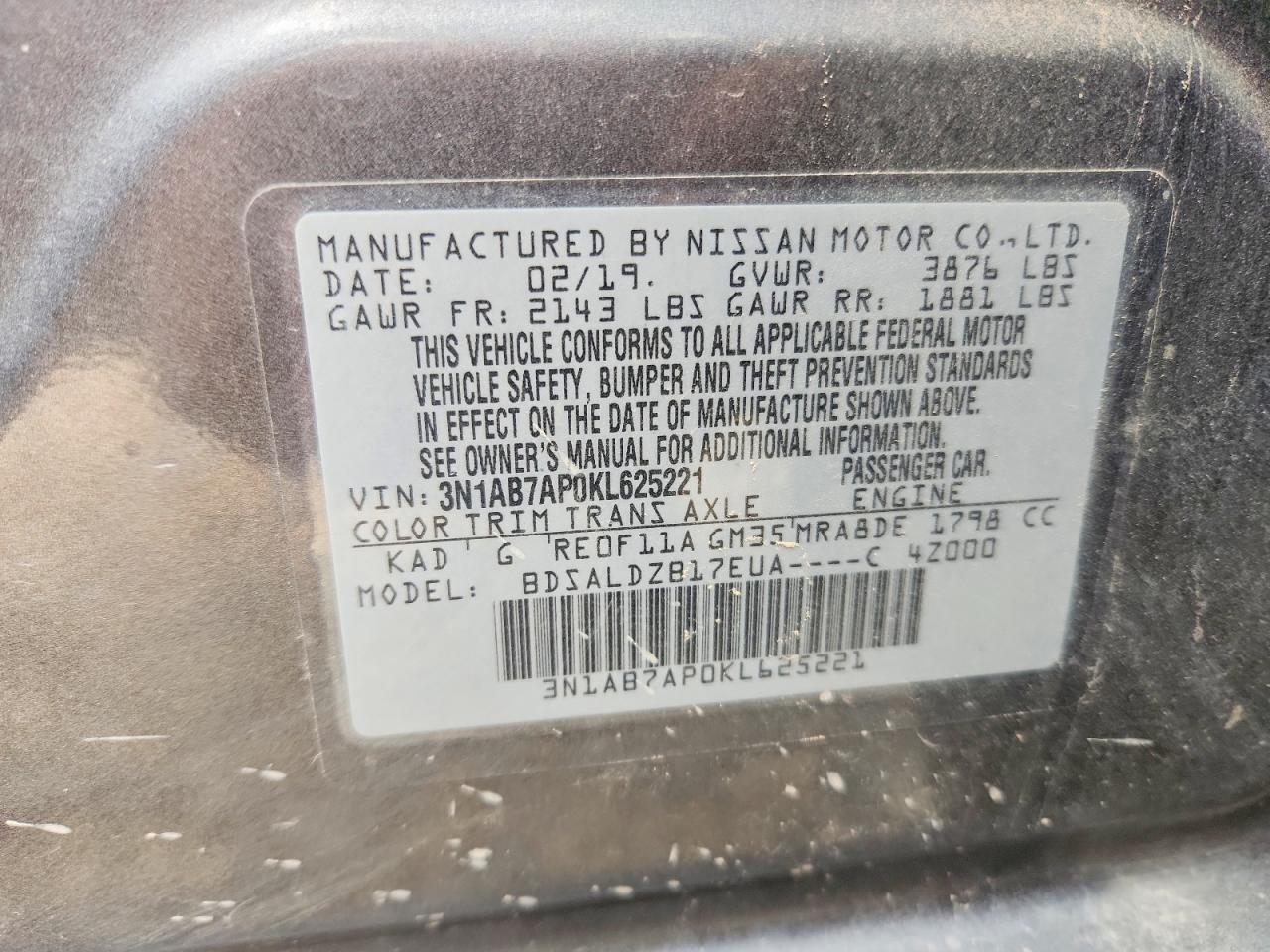 2019 Nissan Sentra Sv Gray vin: 3N1AB7AP0KL625221