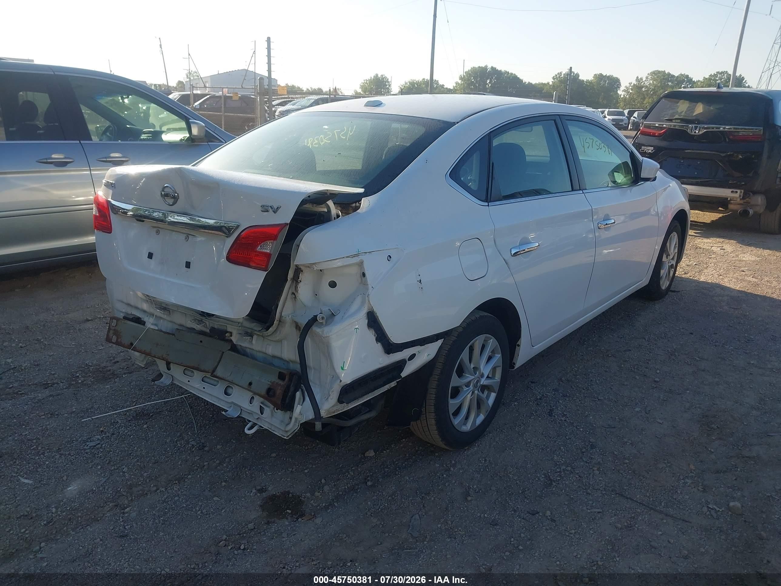2019 Nissan Sentra Sv White vin: 3N1AB7AP0KY313385