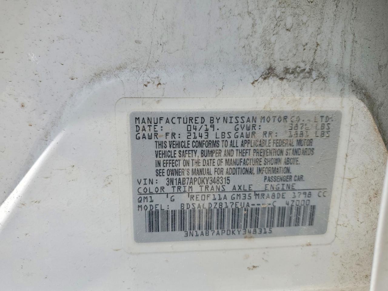 2019 Nissan Sentra Sv White vin: 3N1AB7AP0KY348315