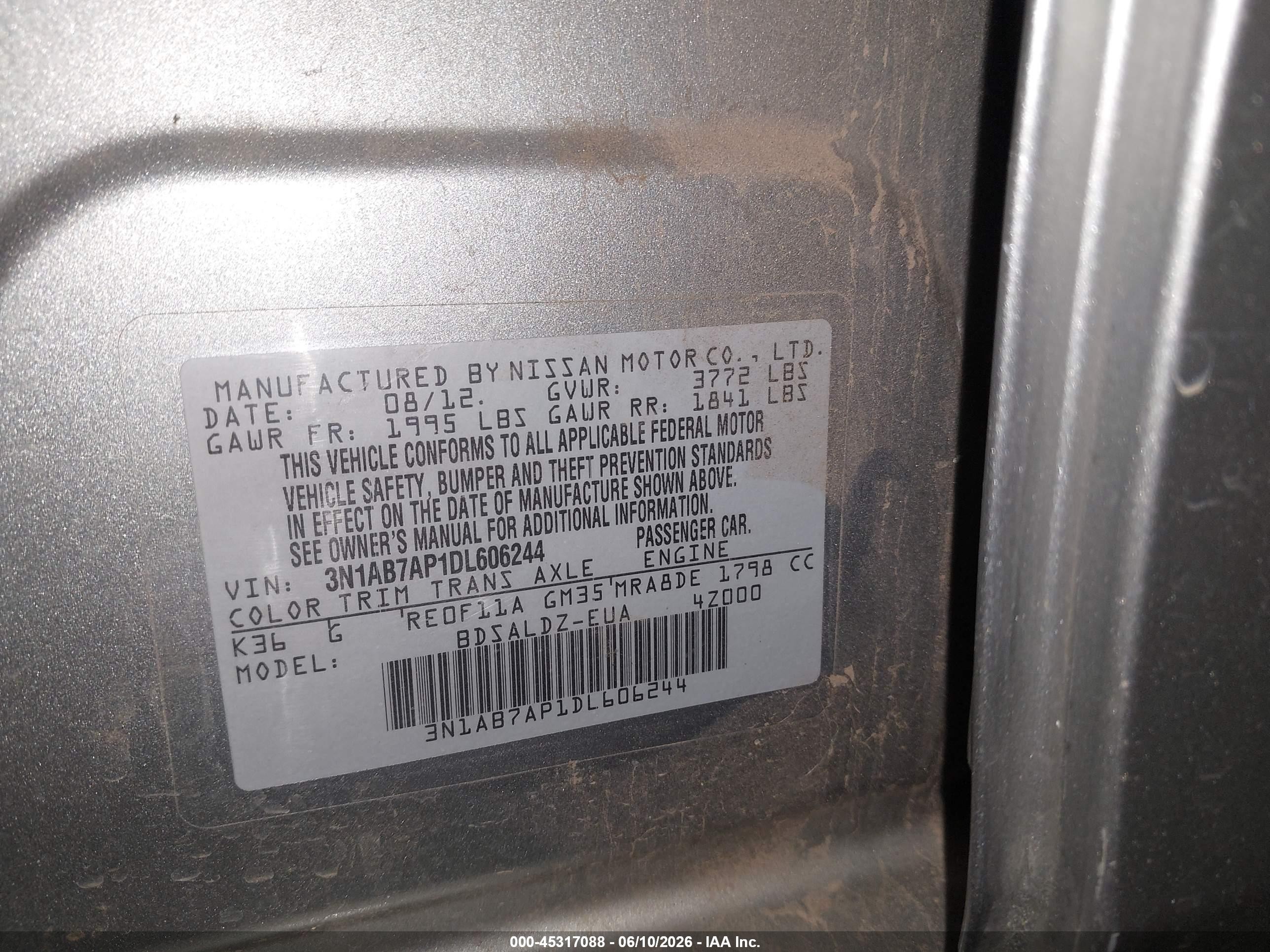 2013 Nissan Sentra Sv Gray vin: 3N1AB7AP1DL606244