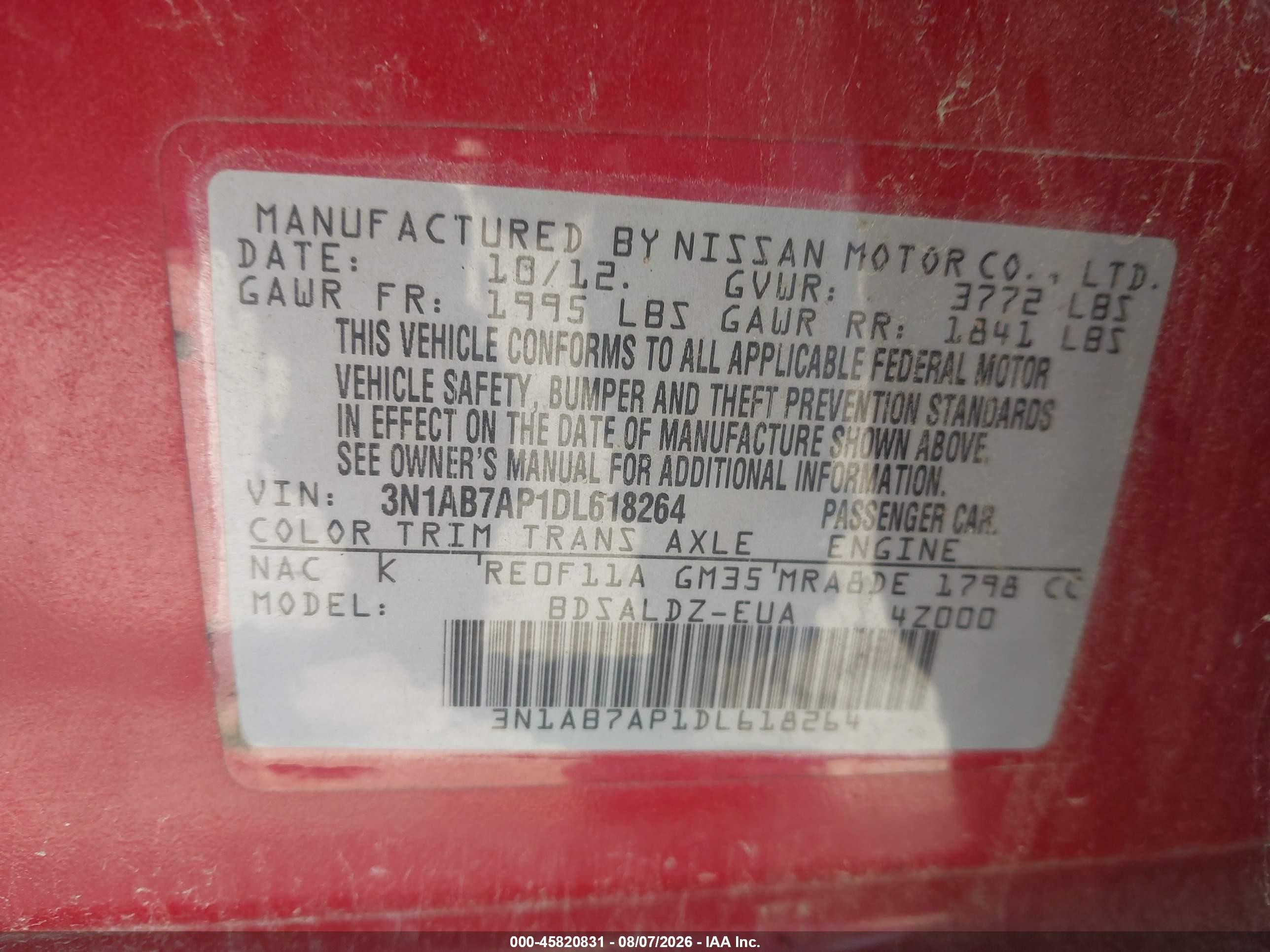2013 Nissan Sentra Sv Red vin: 3N1AB7AP1DL618264