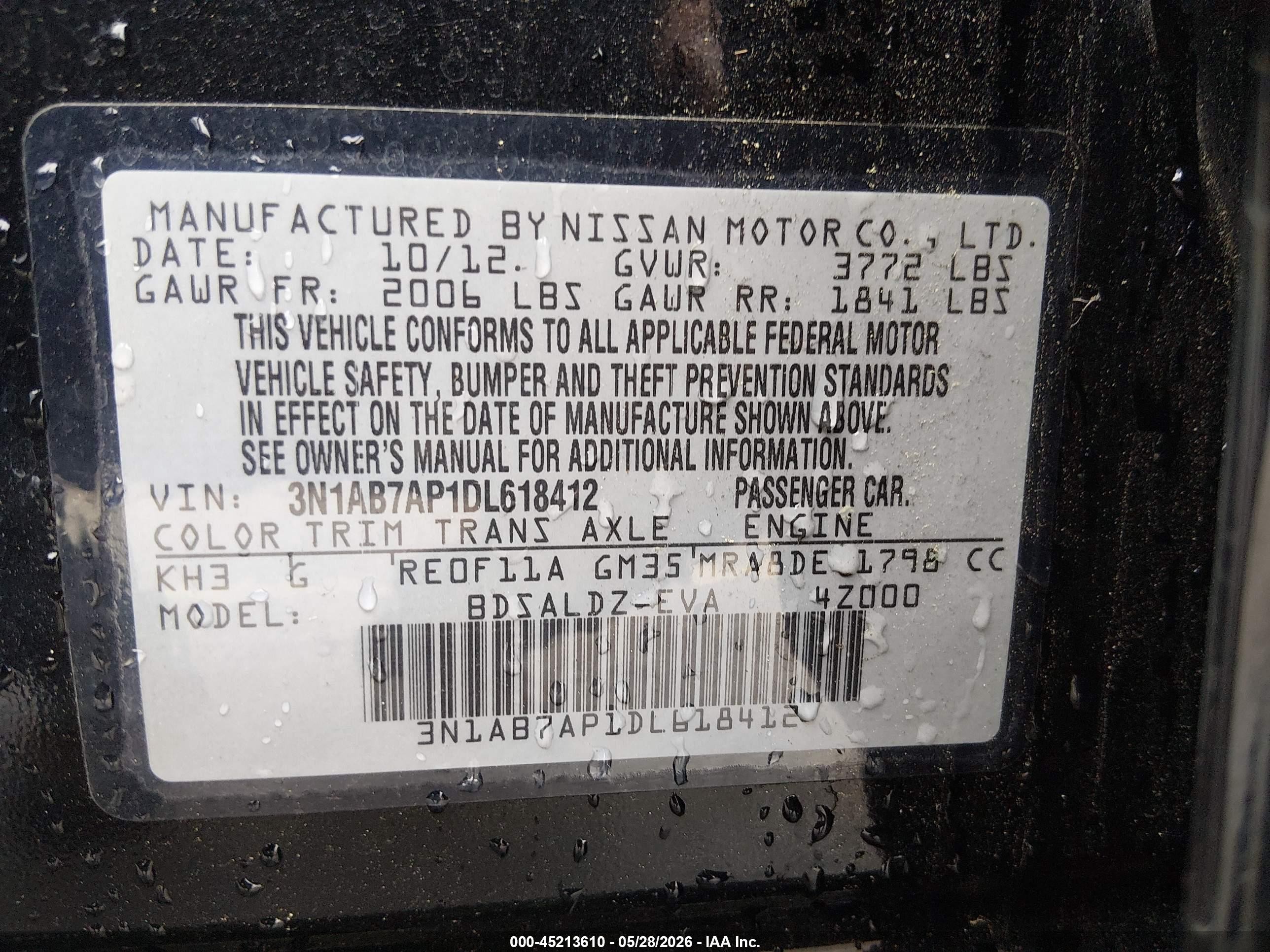 2013 Nissan Sentra Sv Black vin: 3N1AB7AP1DL618412