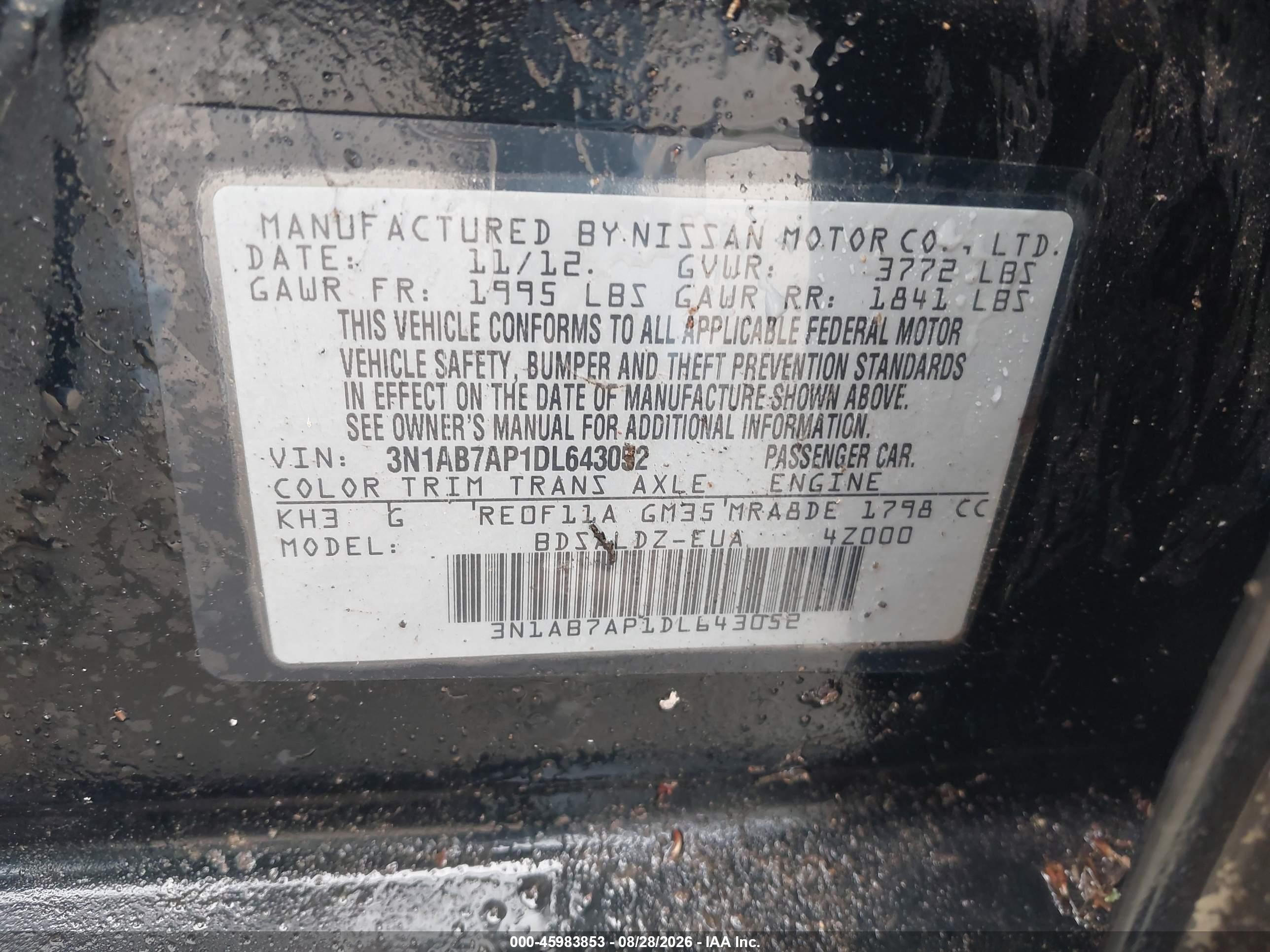 2013 Nissan Sentra Sv Black vin: 3N1AB7AP1DL643052