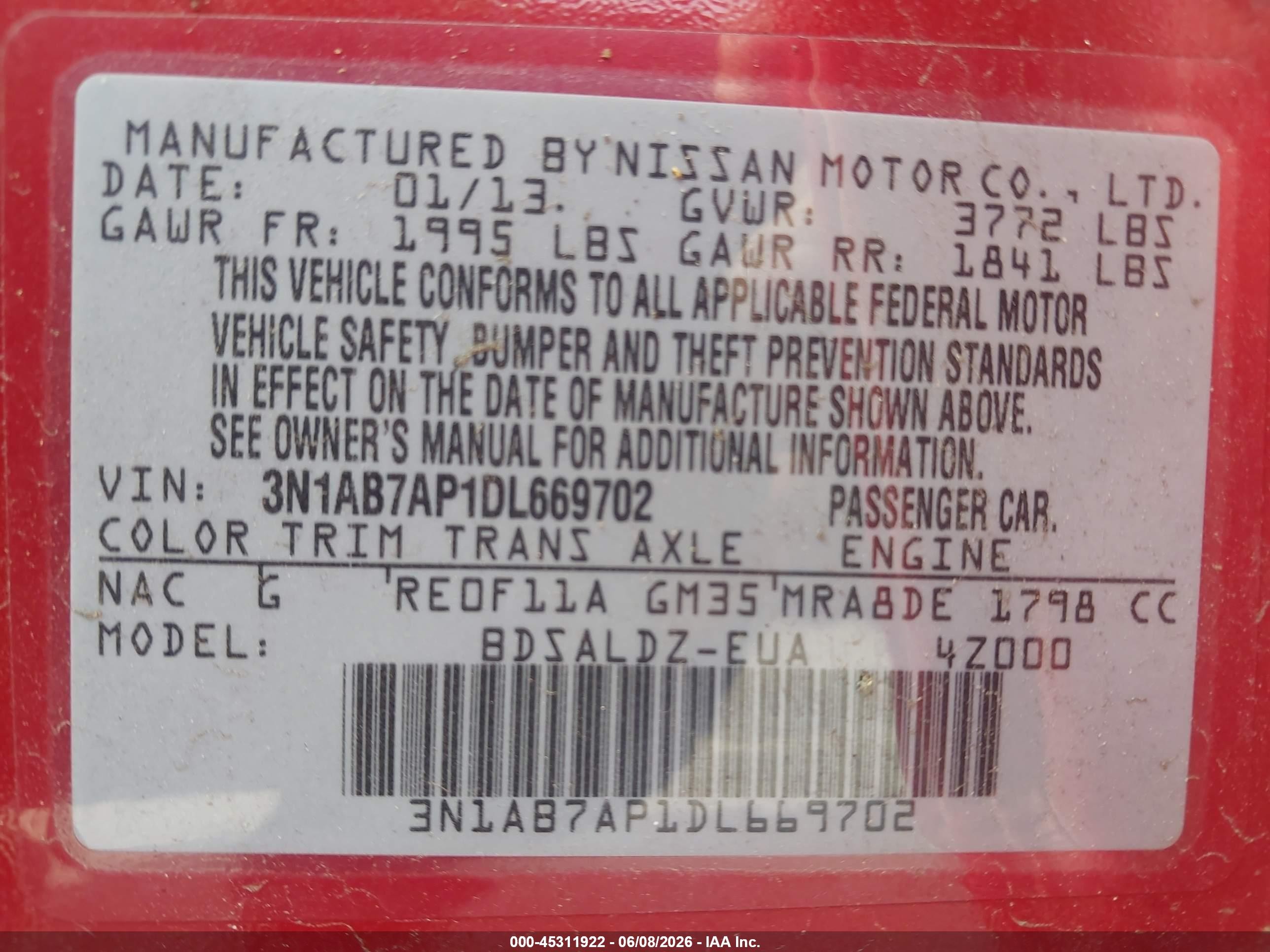 2013 Nissan Sentra Sv Red vin: 3N1AB7AP1DL669702