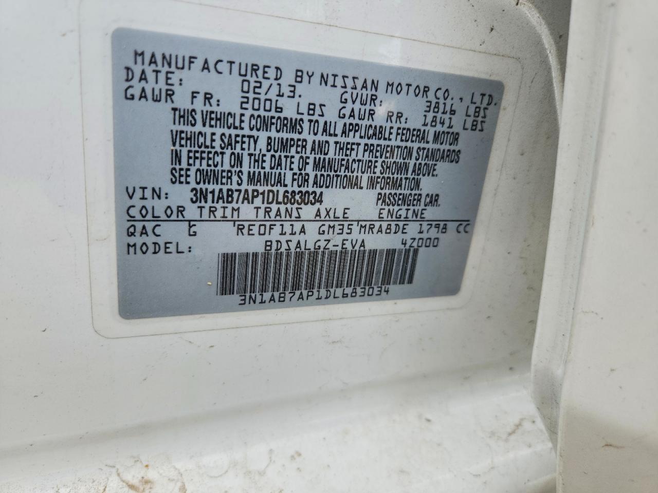 2013 Nissan Sentra S White vin: 3N1AB7AP1DL683034