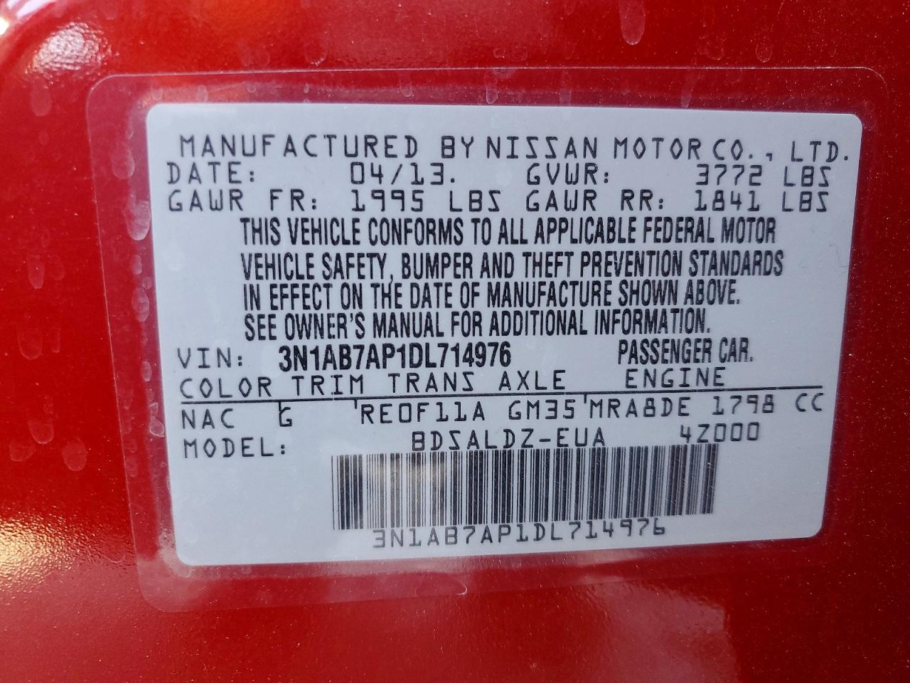 2013 Nissan Sentra S Red vin: 3N1AB7AP1DL714976