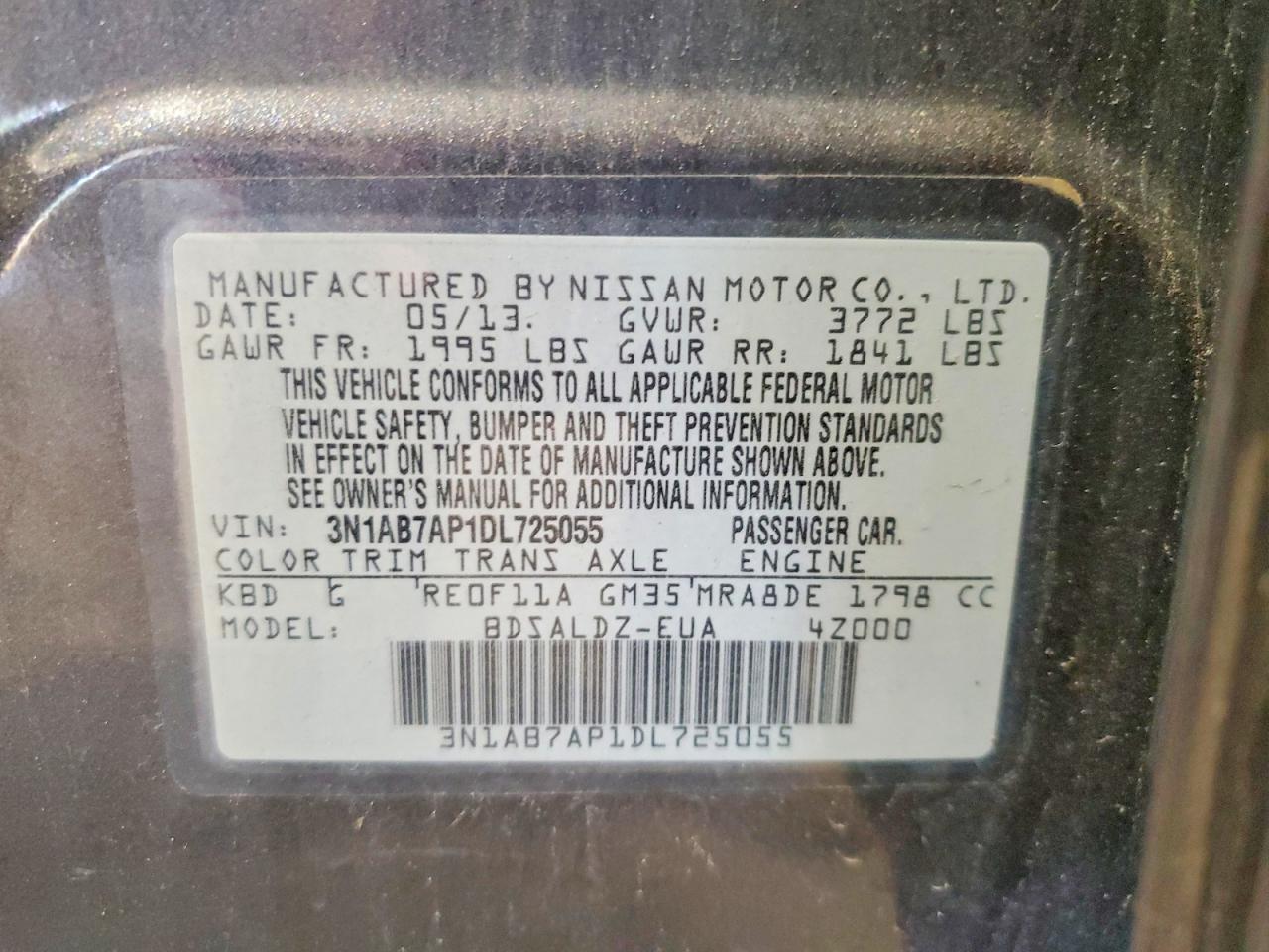 2013 Nissan Sentra S Gray vin: 3N1AB7AP1DL725055