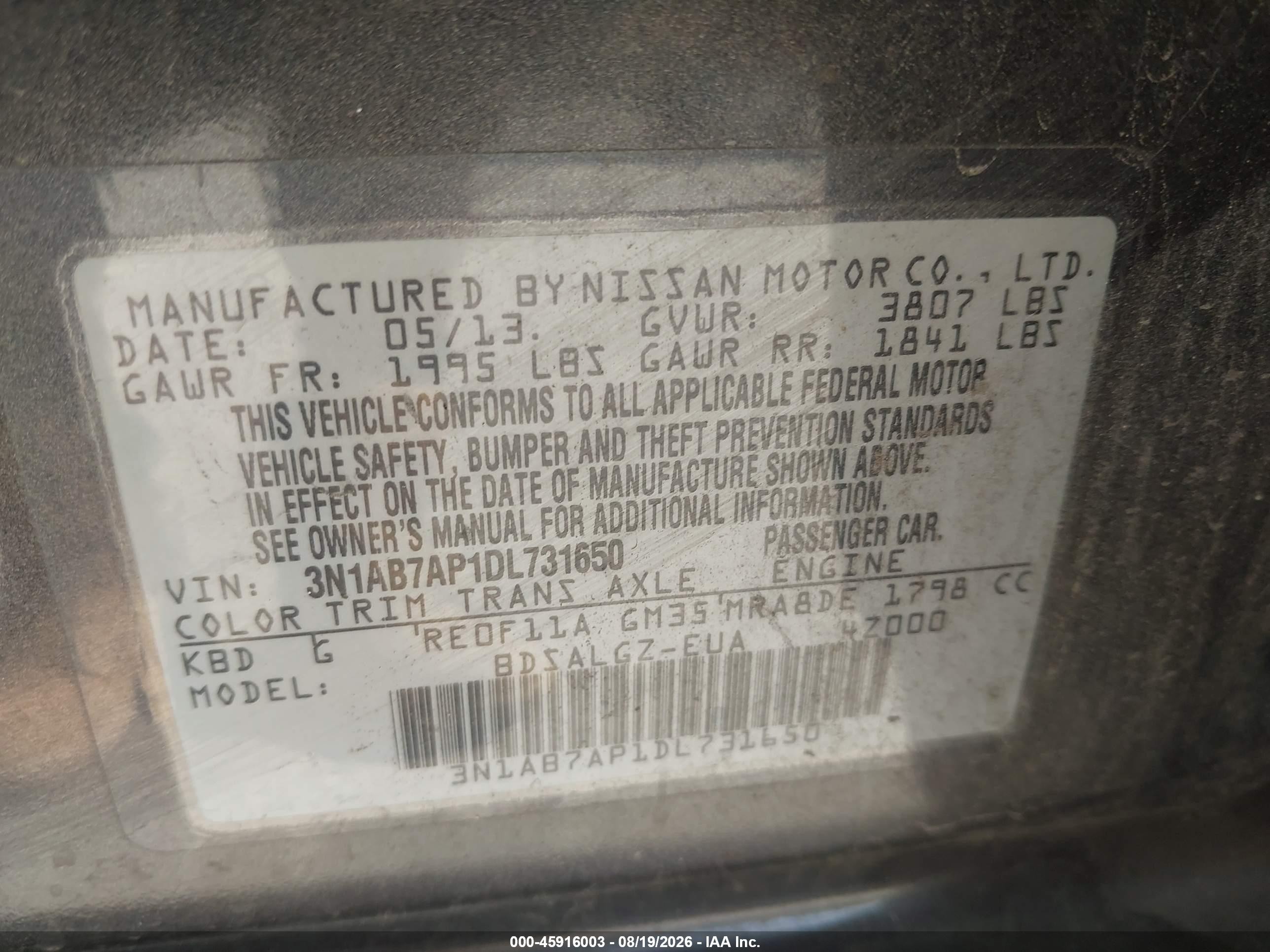 2013 Nissan Sentra Sl Gray vin: 3N1AB7AP1DL731650