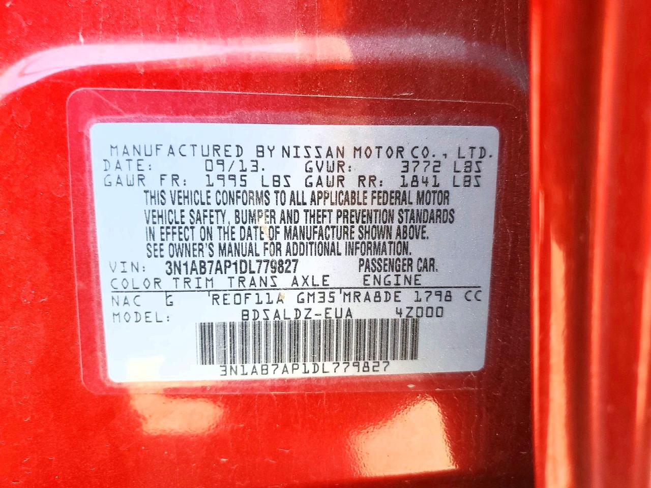 2013 Nissan Sentra S Red vin: 3N1AB7AP1DL779827