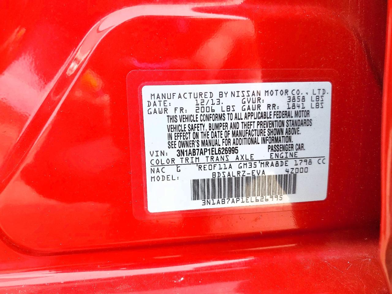 2014 Nissan Sentra Sr Red vin: 3N1AB7AP1EL626995