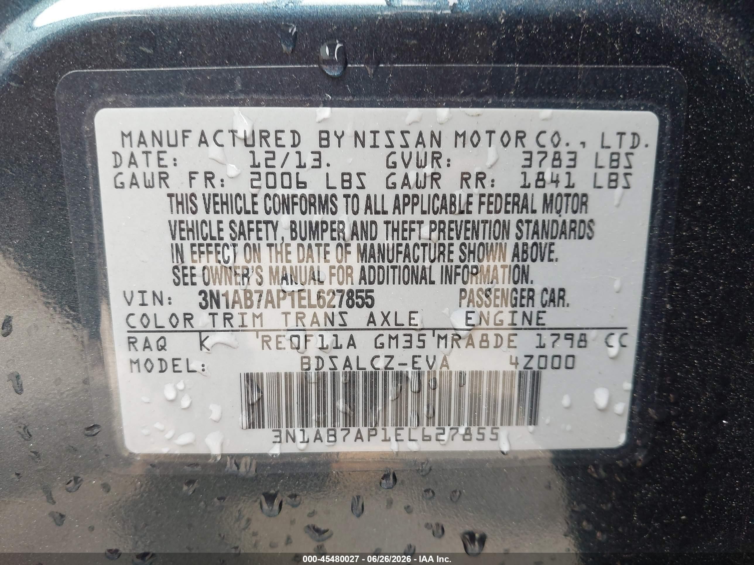 2014 Nissan Sentra S Blue vin: 3N1AB7AP1EL627855