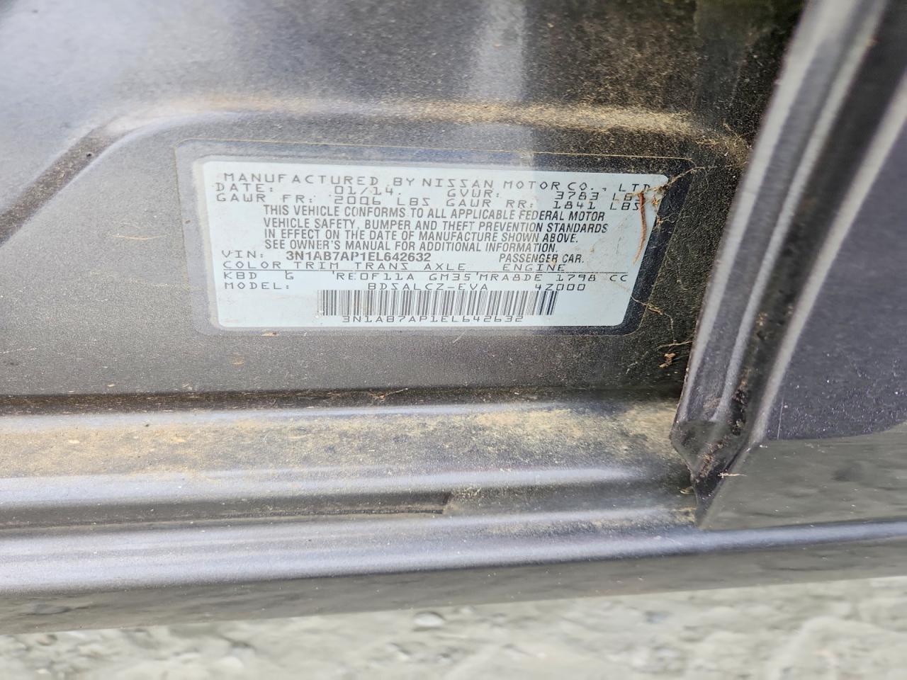 2014 Nissan Sentra S Charcoal vin: 3N1AB7AP1EL642632