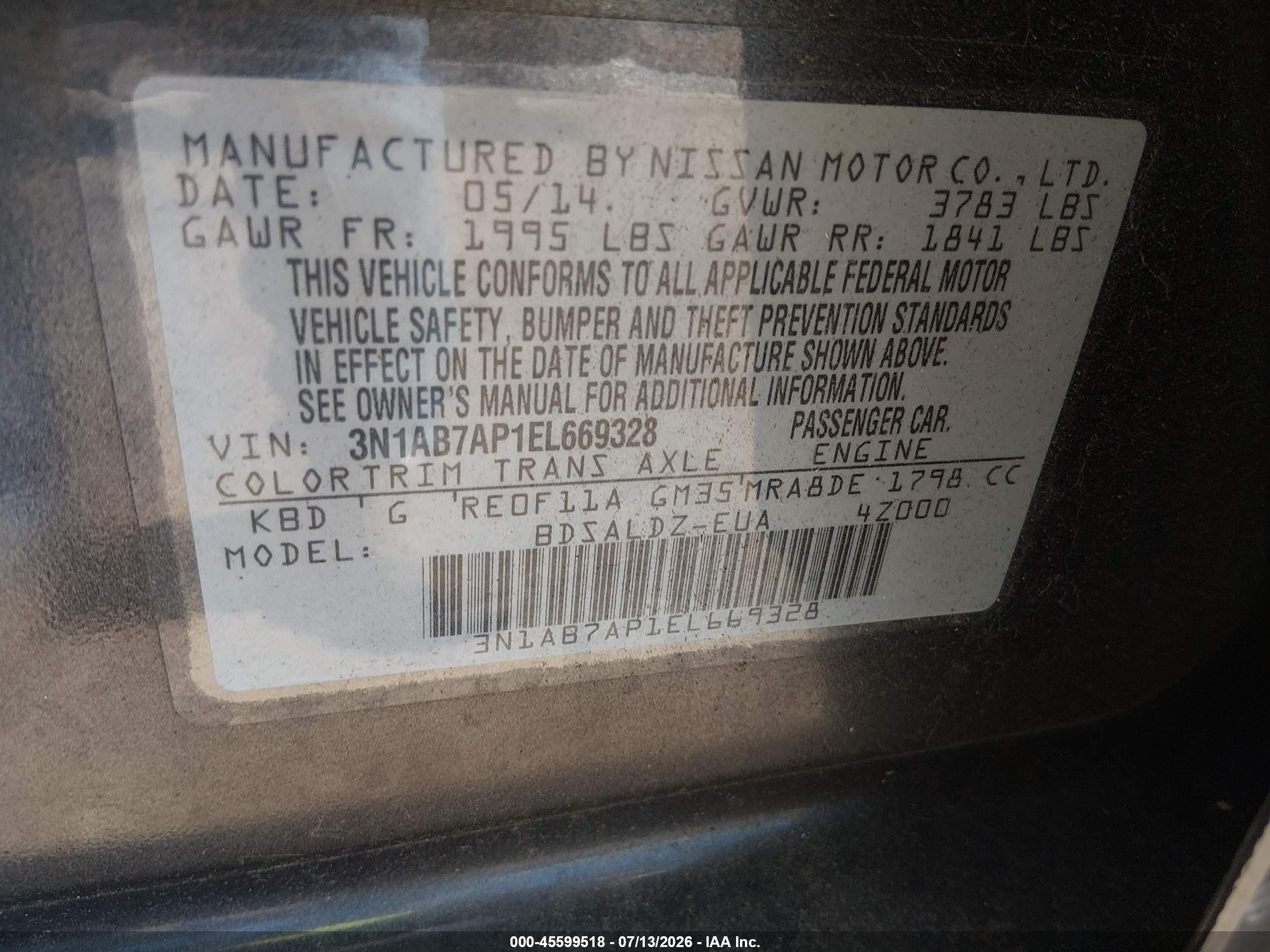 2014 Nissan Sentra Sv Gray vin: 3N1AB7AP1EL669328