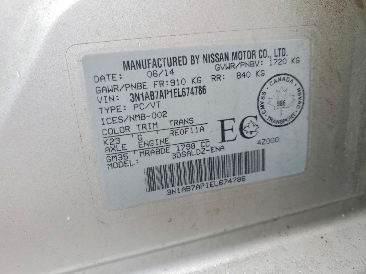 2014 Nissan Sentra S Silver vin: 3N1AB7AP1EL674786