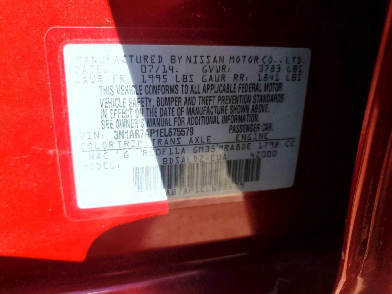 2014 Nissan Sentra Sv Red vin: 3N1AB7AP1EL675579