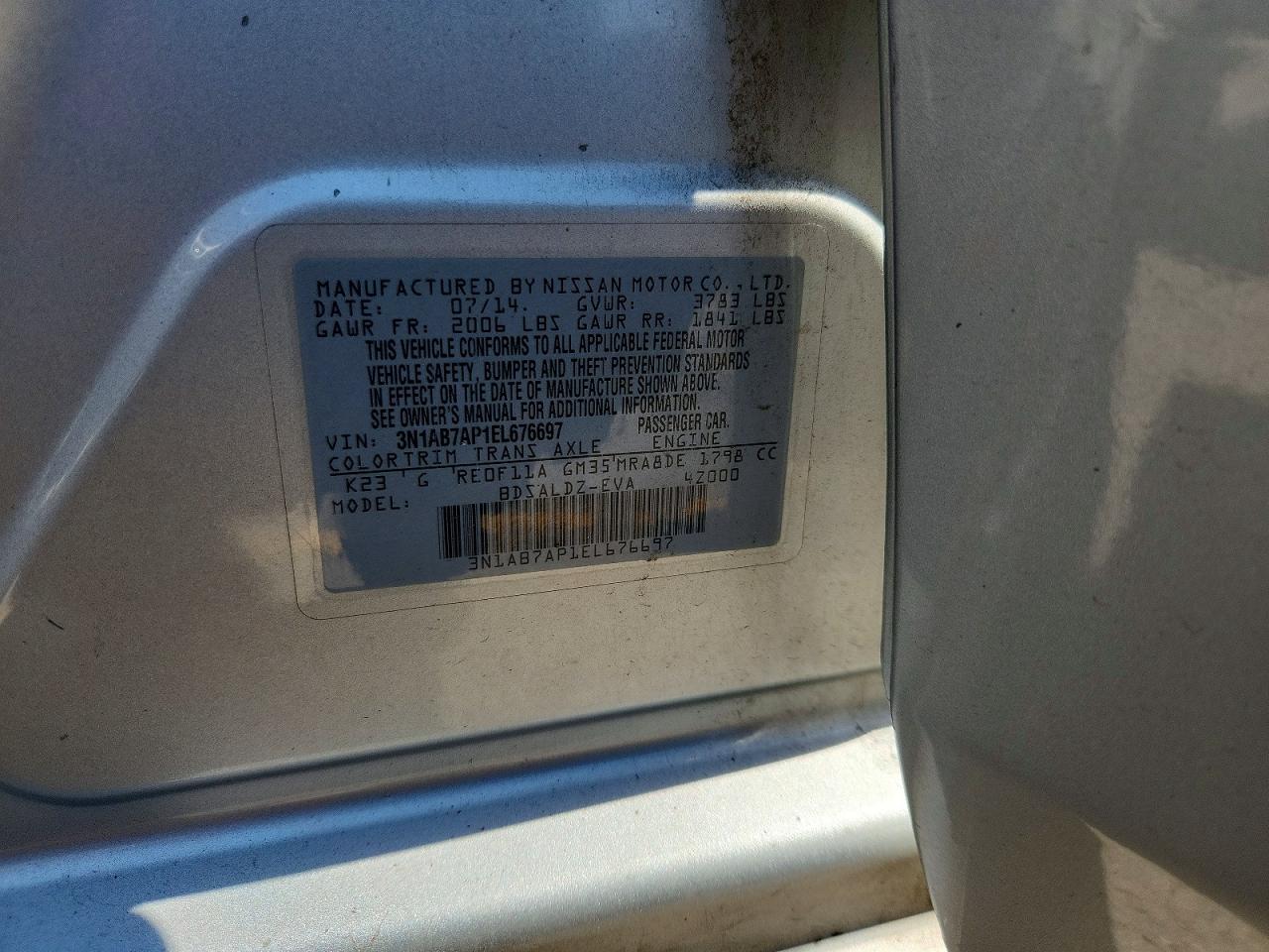 2014 Nissan Sentra Sv Silver vin: 3N1AB7AP1EL676697