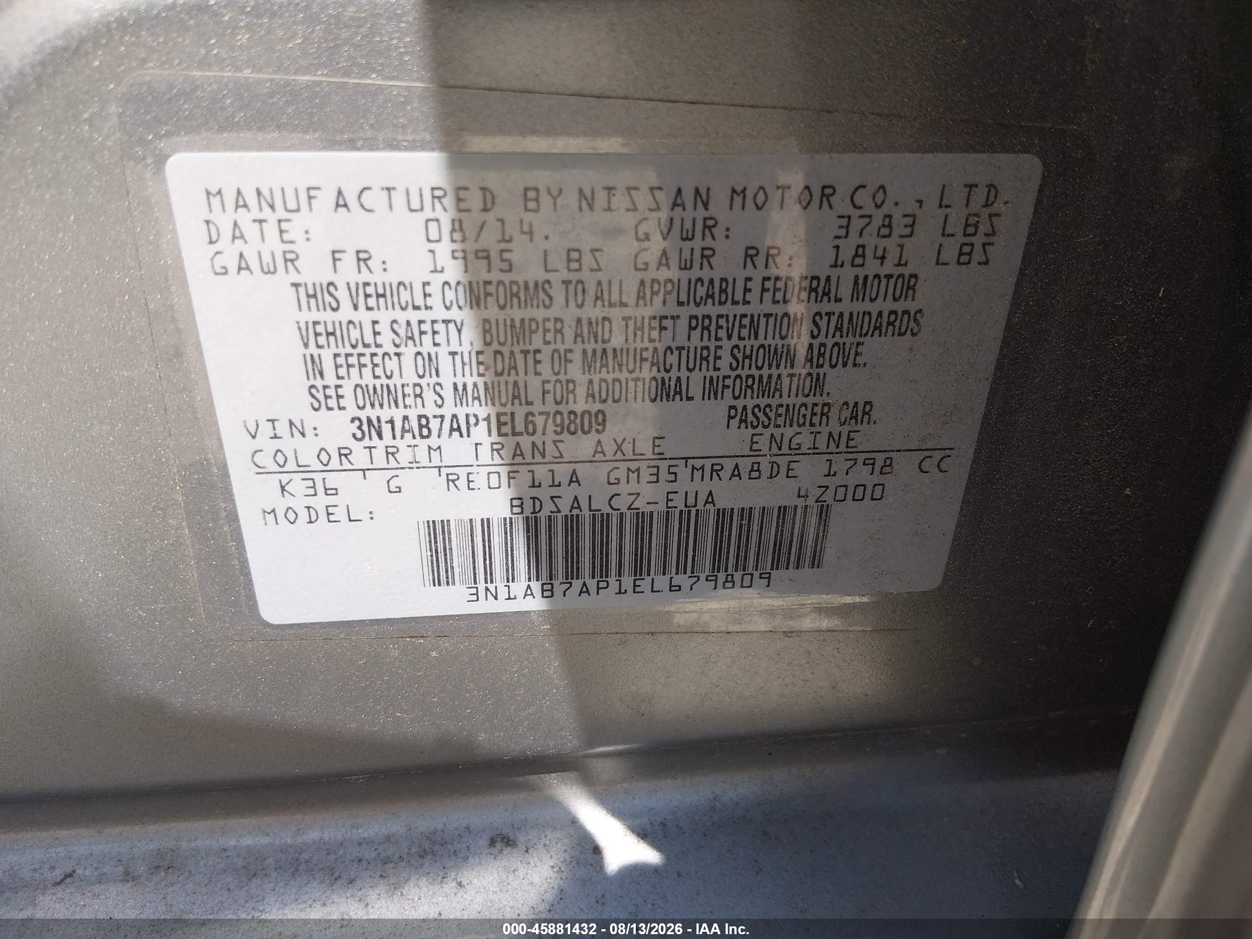 2014 Nissan Sentra S Silver vin: 3N1AB7AP1EL679809