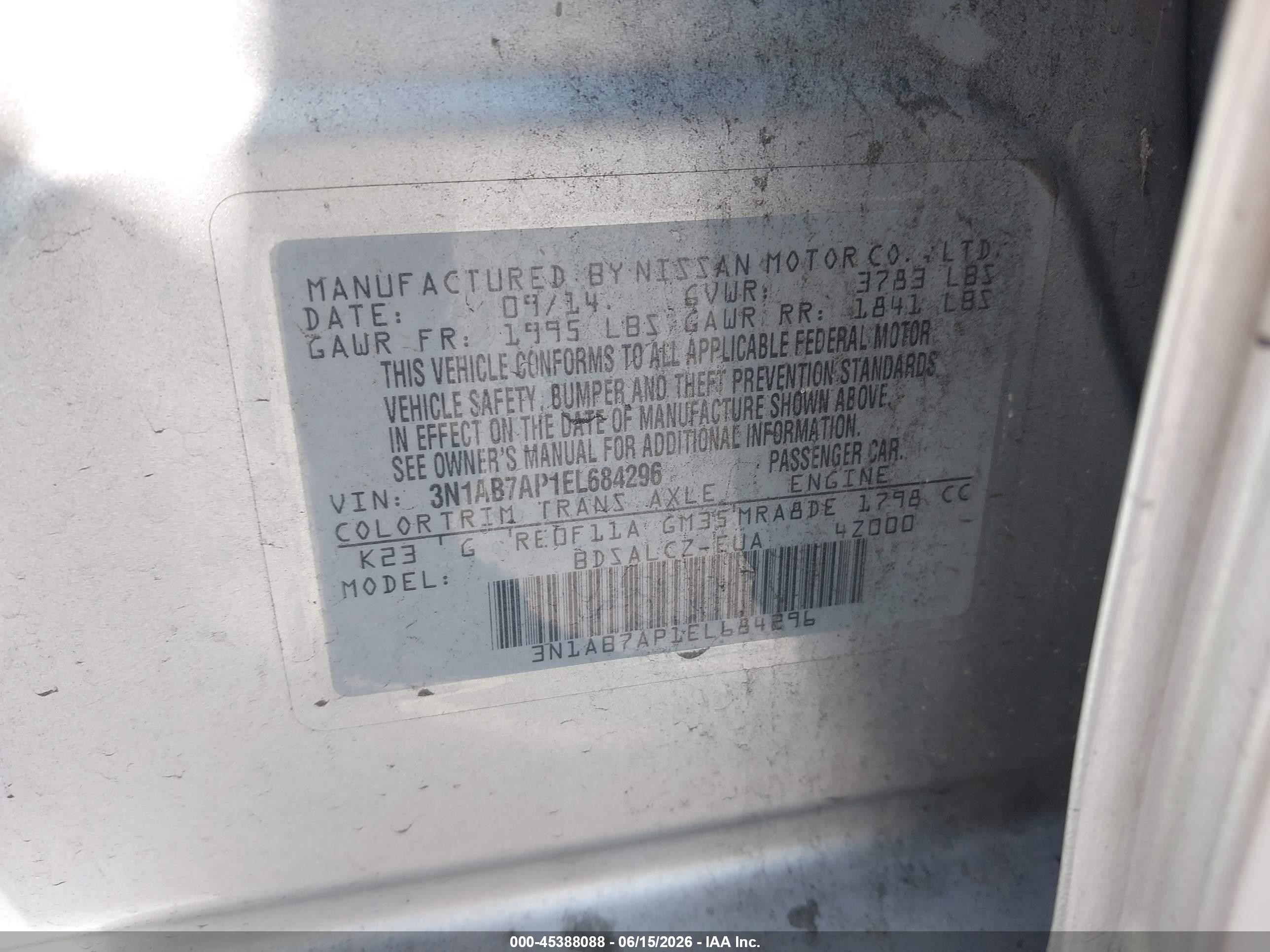 2014 Nissan Sentra S Silver vin: 3N1AB7AP1EL684296