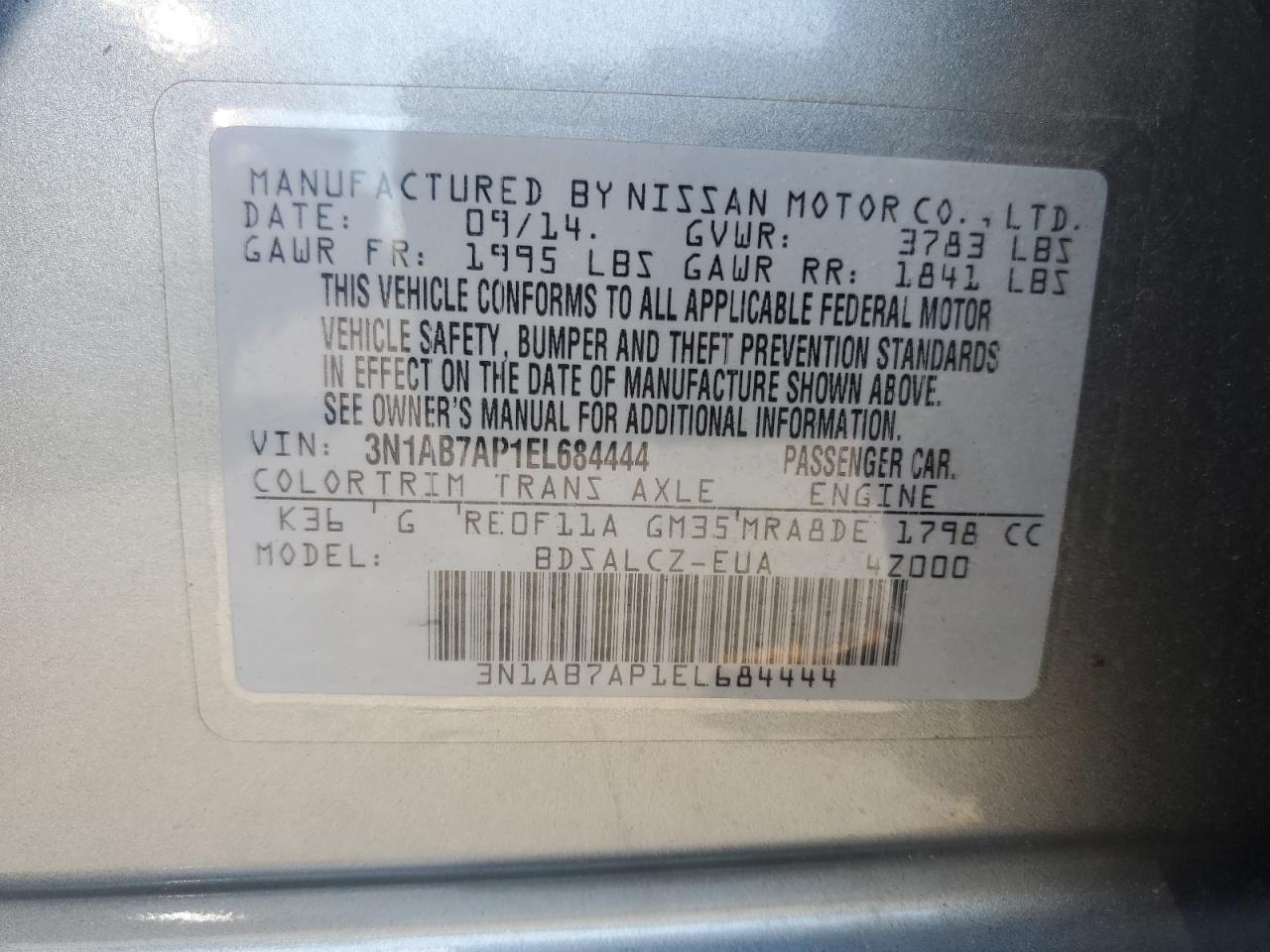 2014 Nissan Sentra S Silver vin: 3N1AB7AP1EL684444