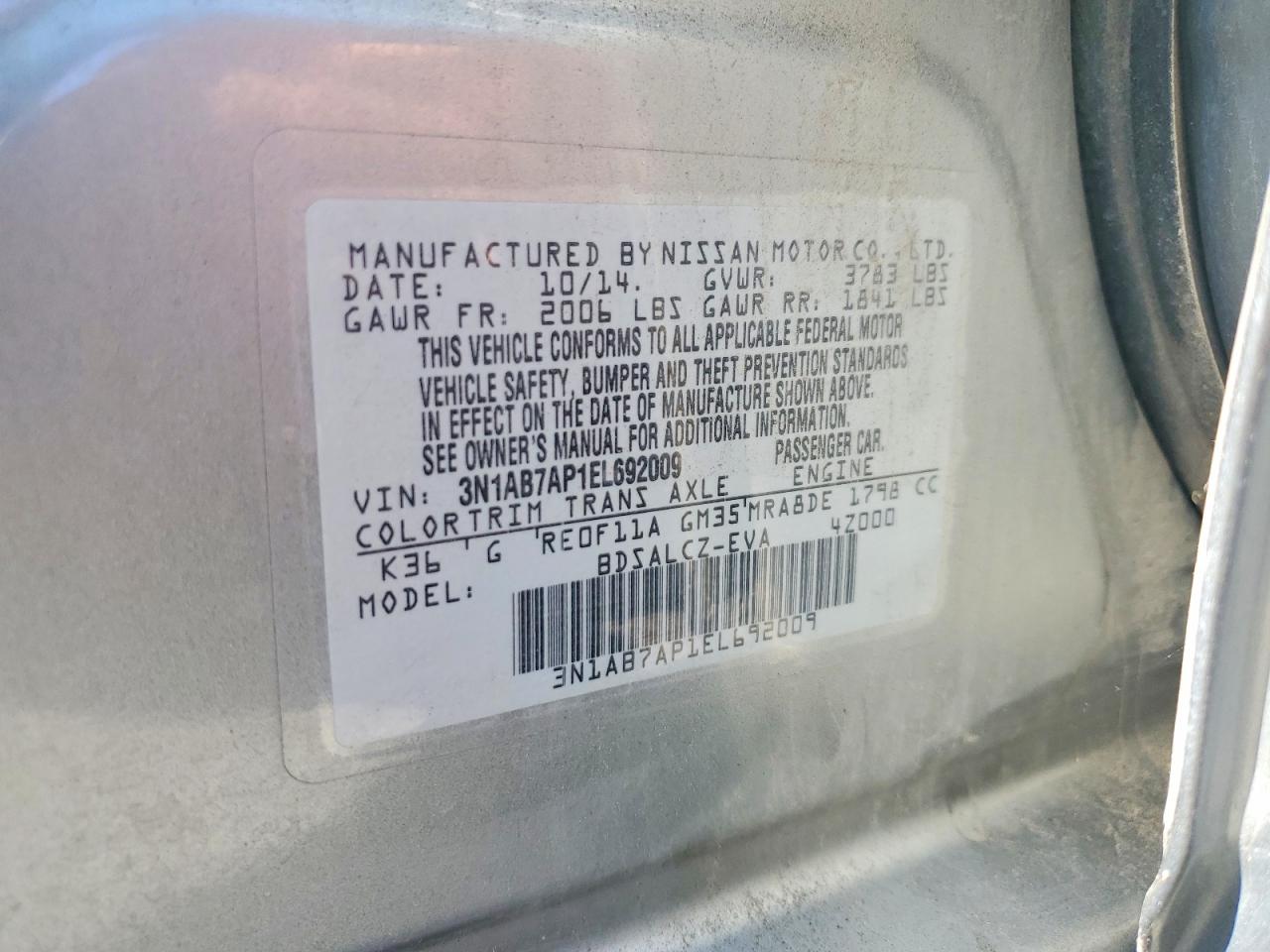 2014 Nissan Sentra S Charcoal vin: 3N1AB7AP1EL692009