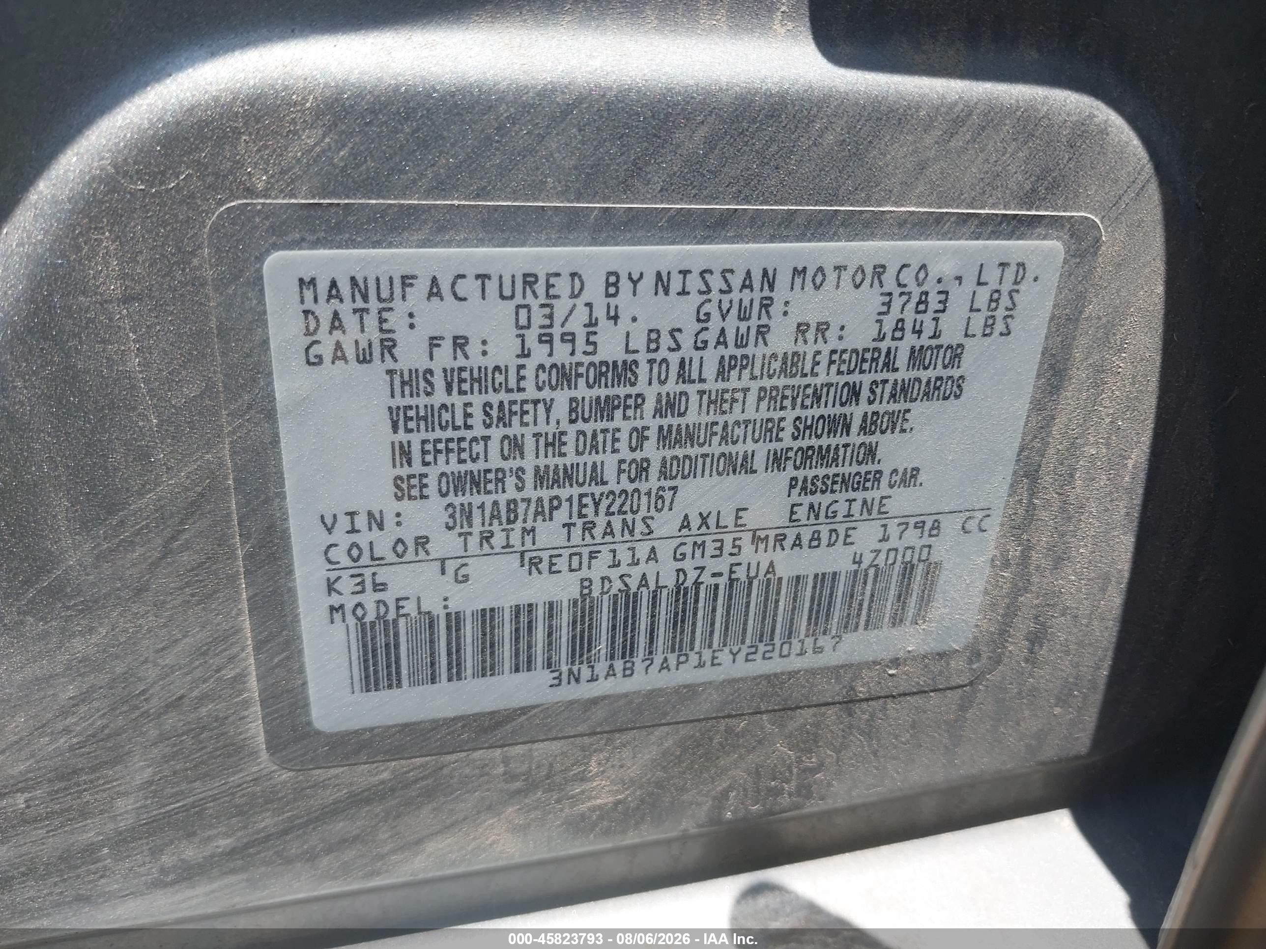 2014 Nissan Sentra Sv Gray vin: 3N1AB7AP1EY220167
