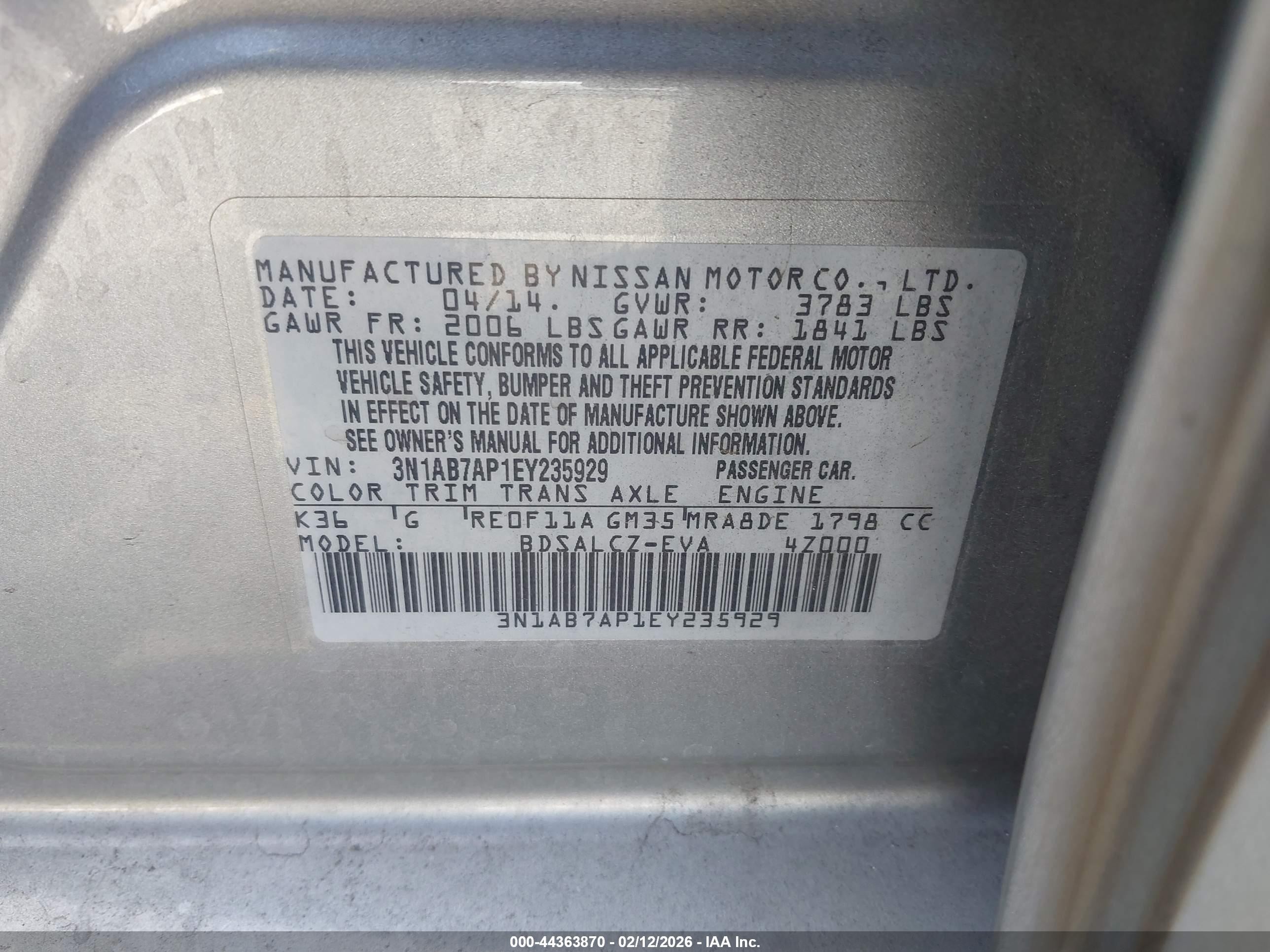2014 Nissan Sentra S Gray vin: 3N1AB7AP1EY235929