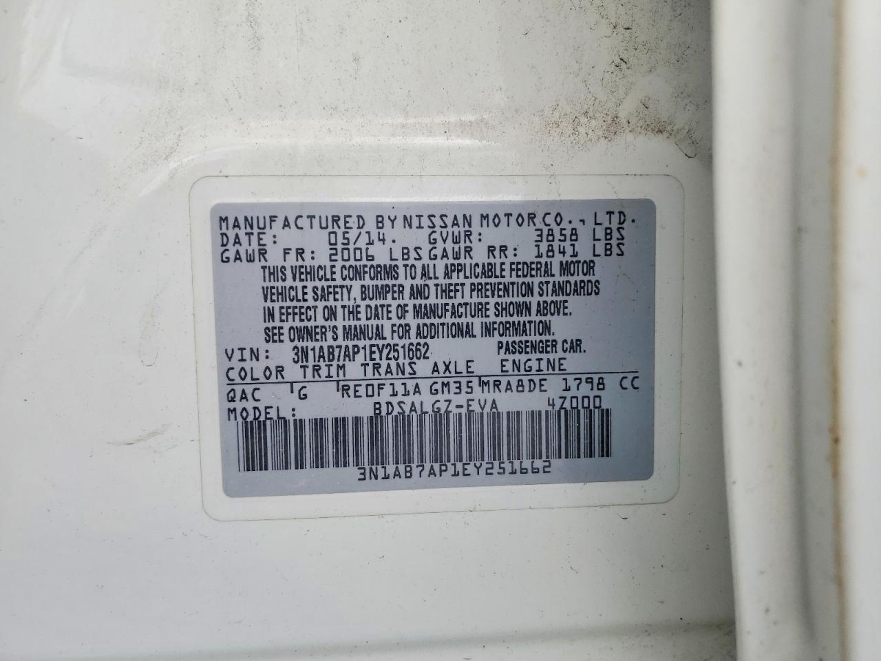 2014 Nissan Sentra Sl White vin: 3N1AB7AP1EY251662