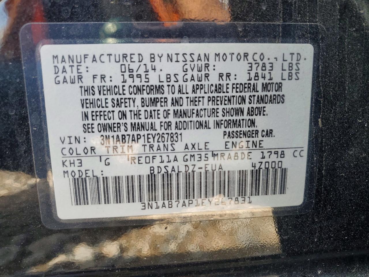 2014 Nissan Sentra Black vin: 3N1AB7AP1EY267831