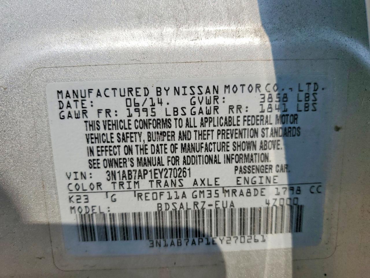 2014 Nissan Sentra Sr Silver vin: 3N1AB7AP1EY270261