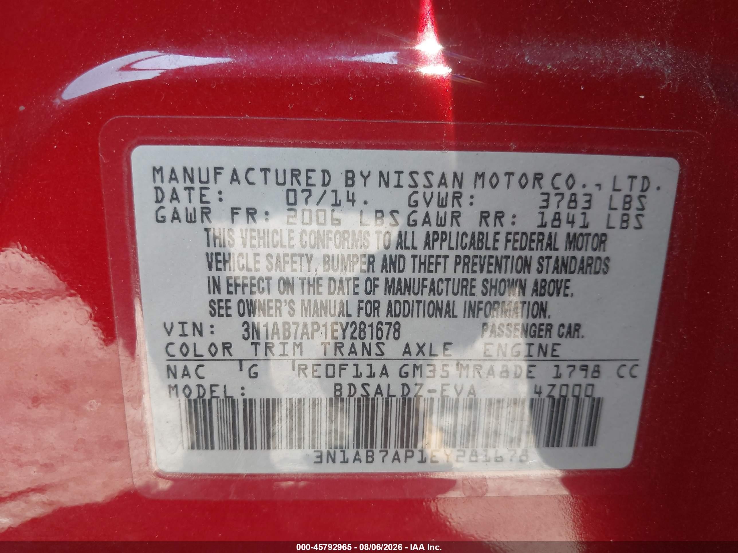 2014 Nissan Sentra Sv Red vin: 3N1AB7AP1EY281678