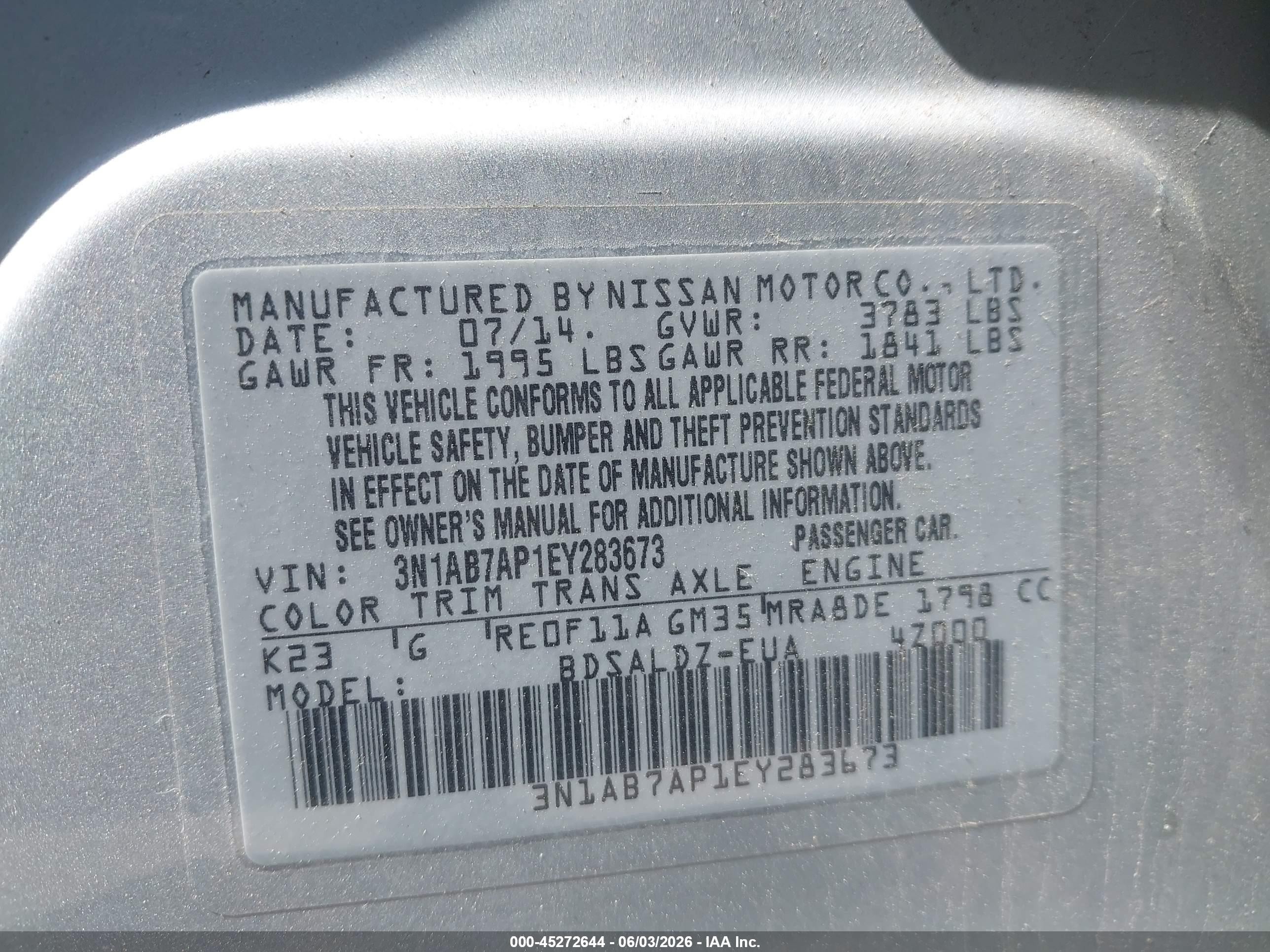 2014 Nissan Sentra Sv Silver vin: 3N1AB7AP1EY283673