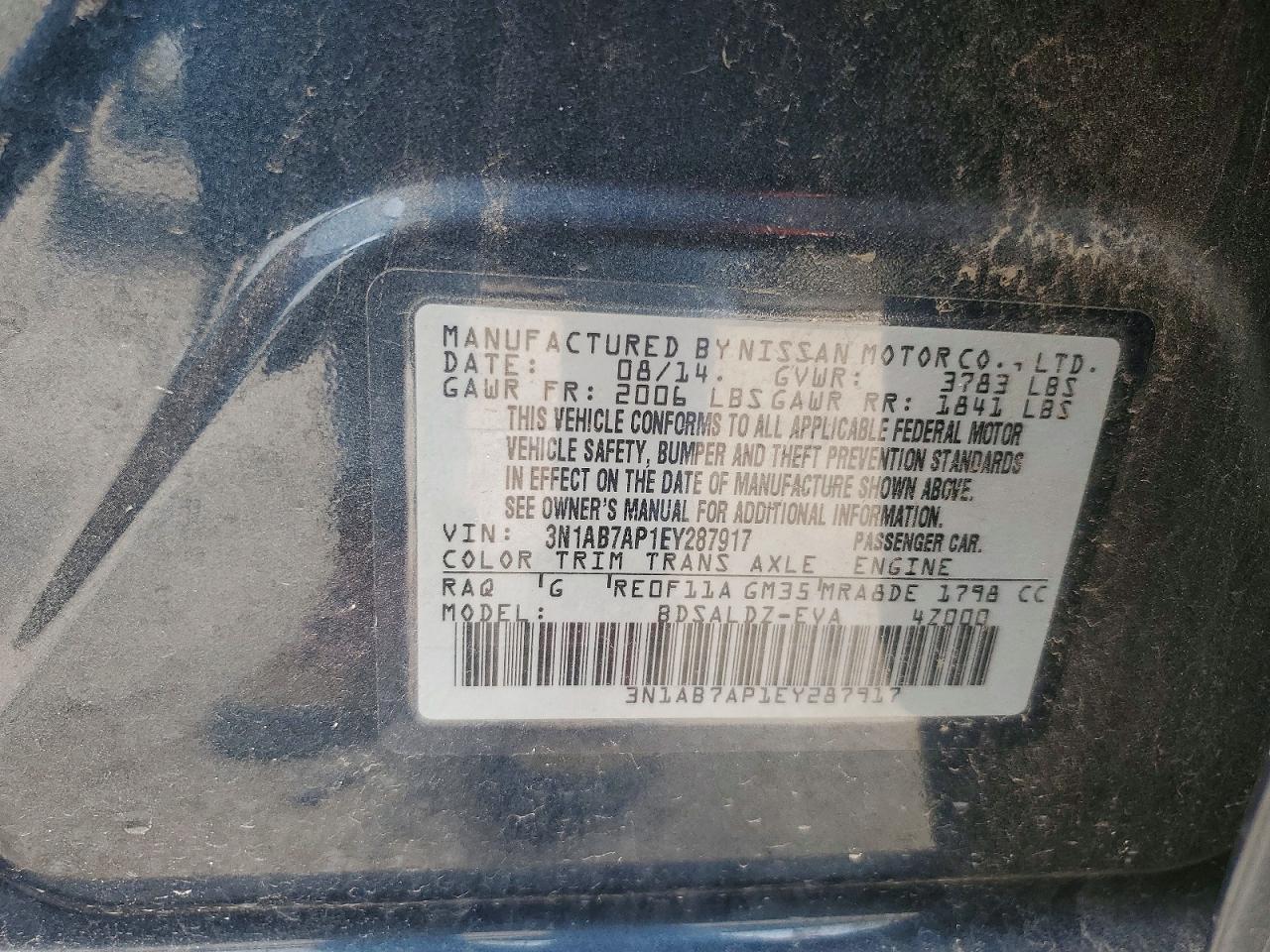 2014 Nissan Sentra Sv Blue vin: 3N1AB7AP1EY287917