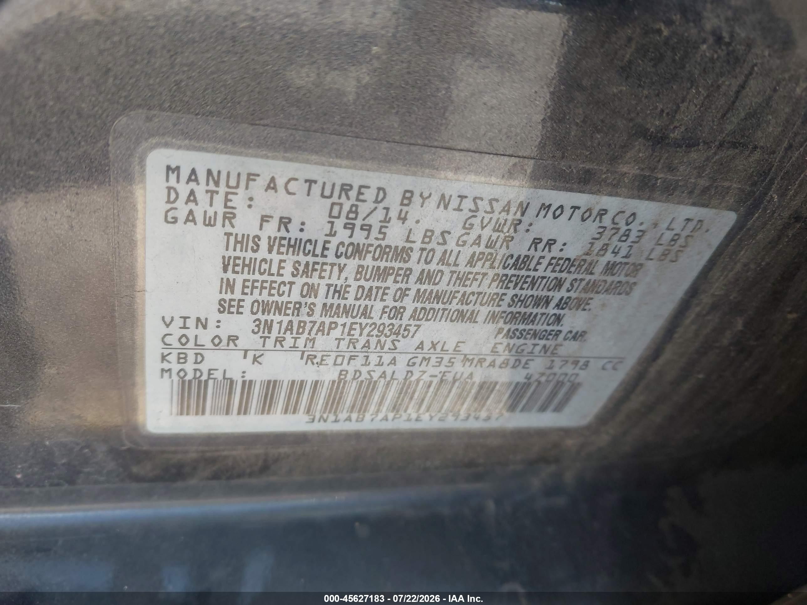 2014 Nissan Sentra Sv Gray vin: 3N1AB7AP1EY293457