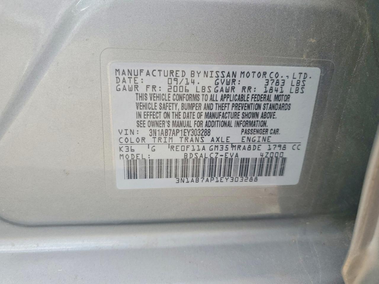 2014 Nissan Sentra S Gray vin: 3N1AB7AP1EY303288