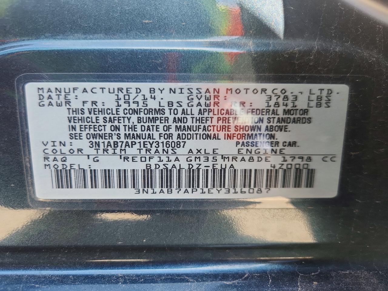 2014 Nissan Sentra Sv Синий vin: 3N1AB7AP1EY316087
