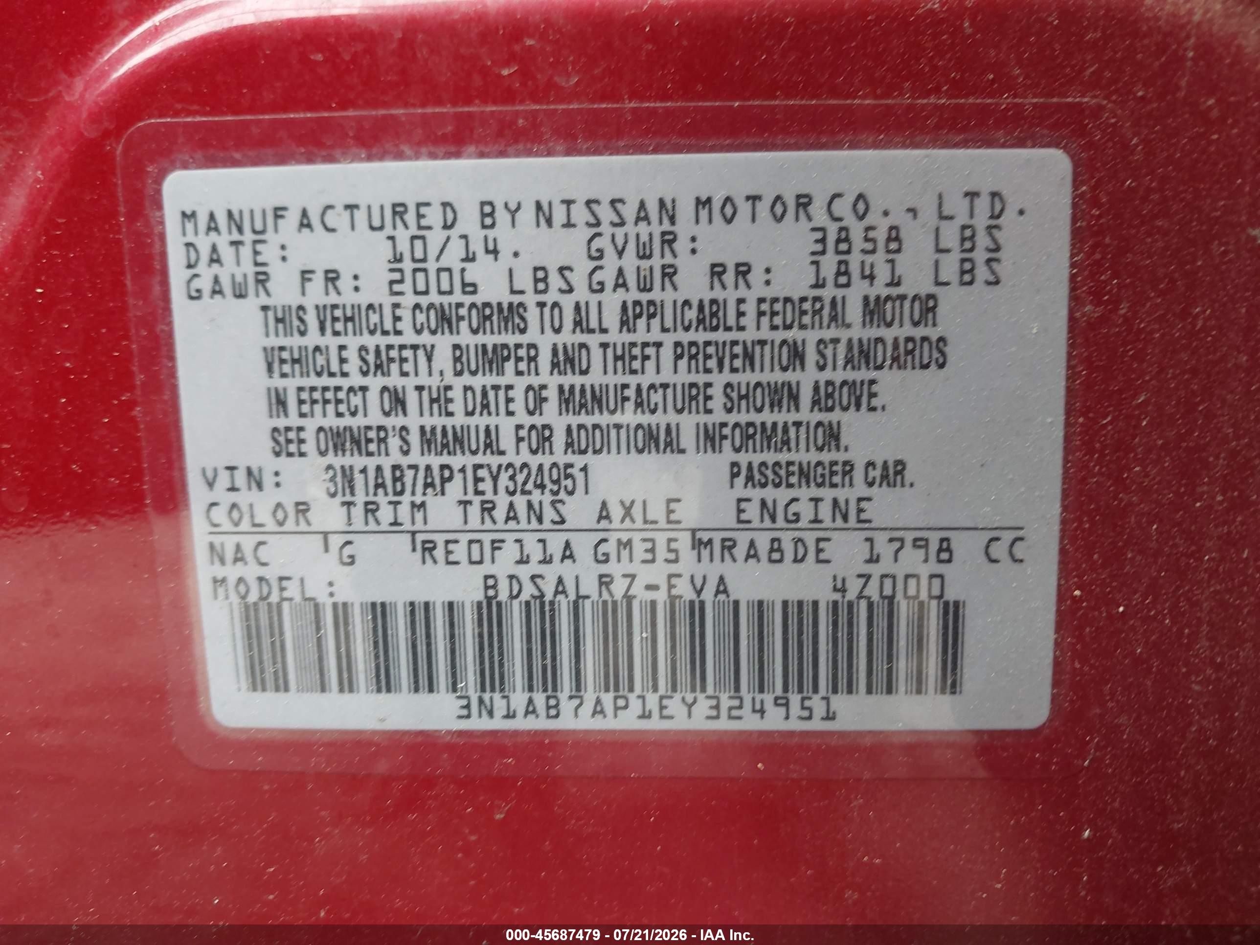 2014 Nissan Sentra Sr Red vin: 3N1AB7AP1EY324951
