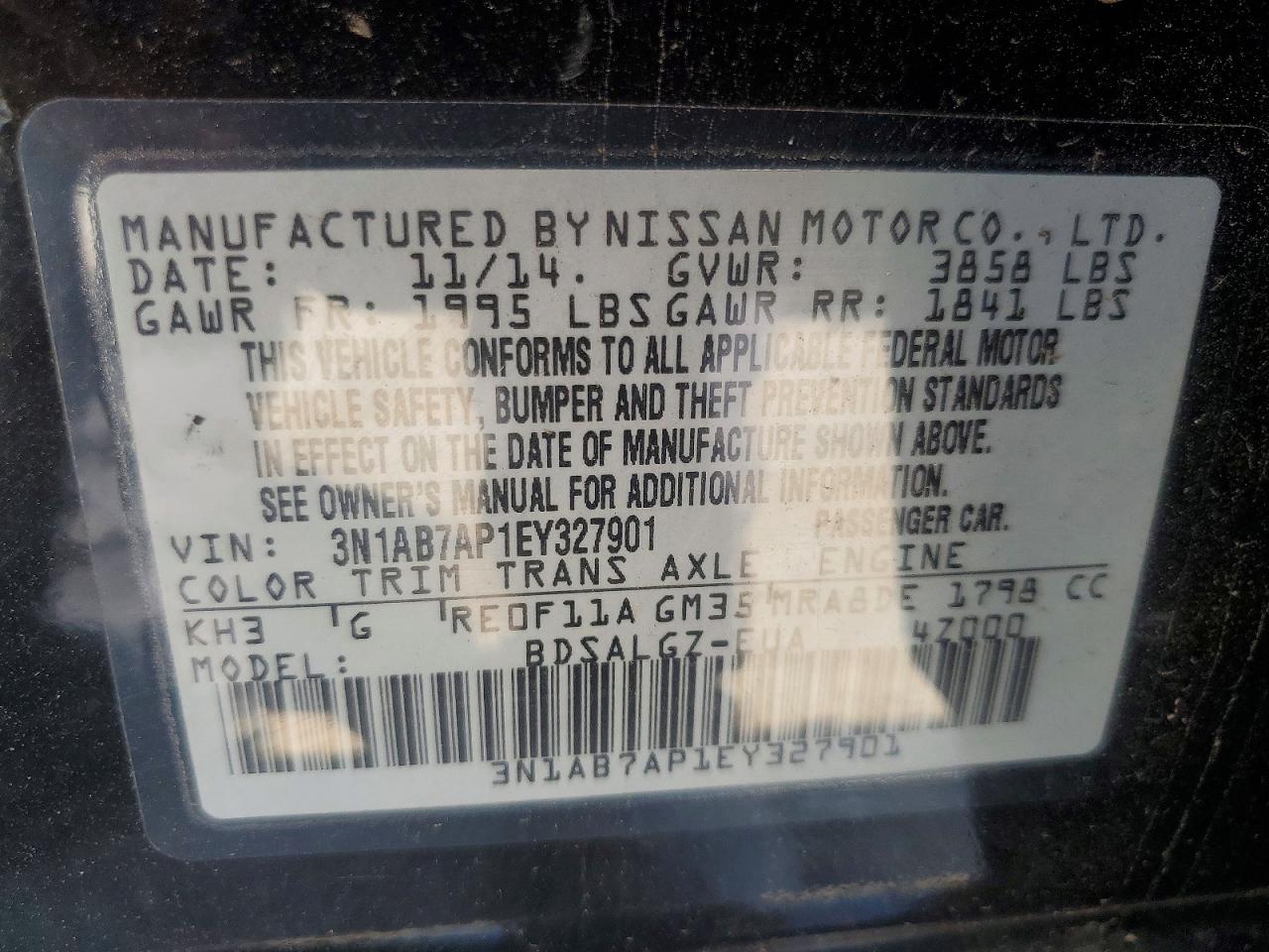 2014 Nissan Sentra Sl Black vin: 3N1AB7AP1EY327901