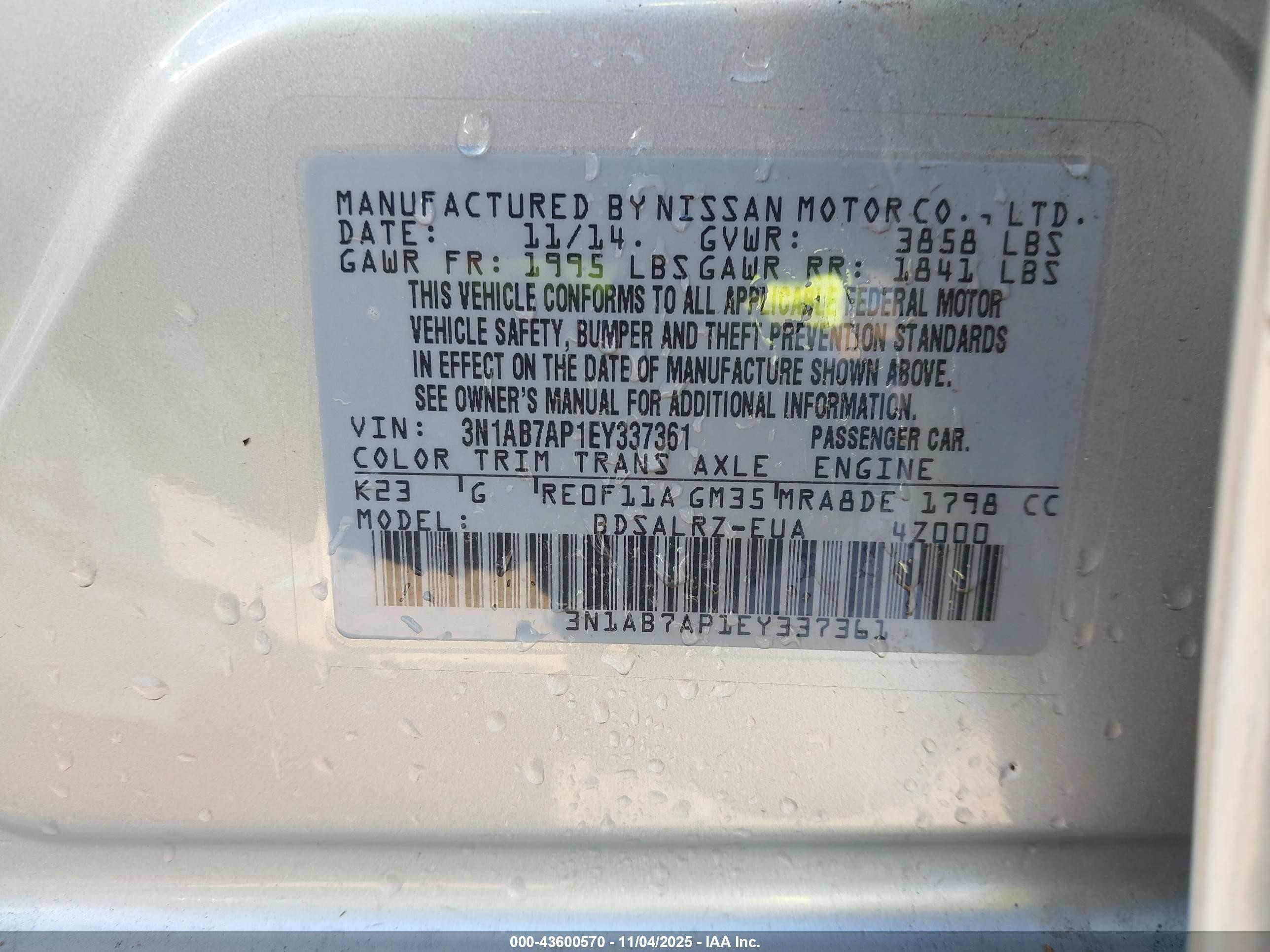 2014 Nissan Sentra Sr Silver vin: 3N1AB7AP1EY337361