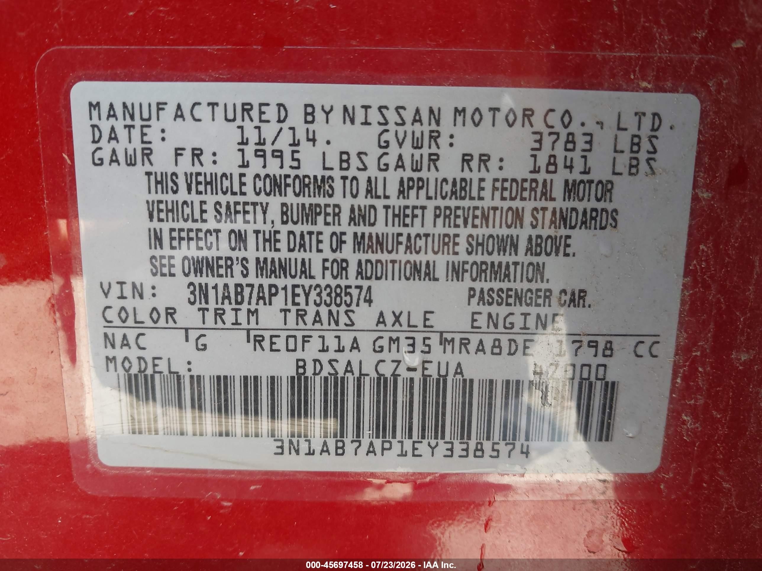 2014 Nissan Sentra S Red vin: 3N1AB7AP1EY338574