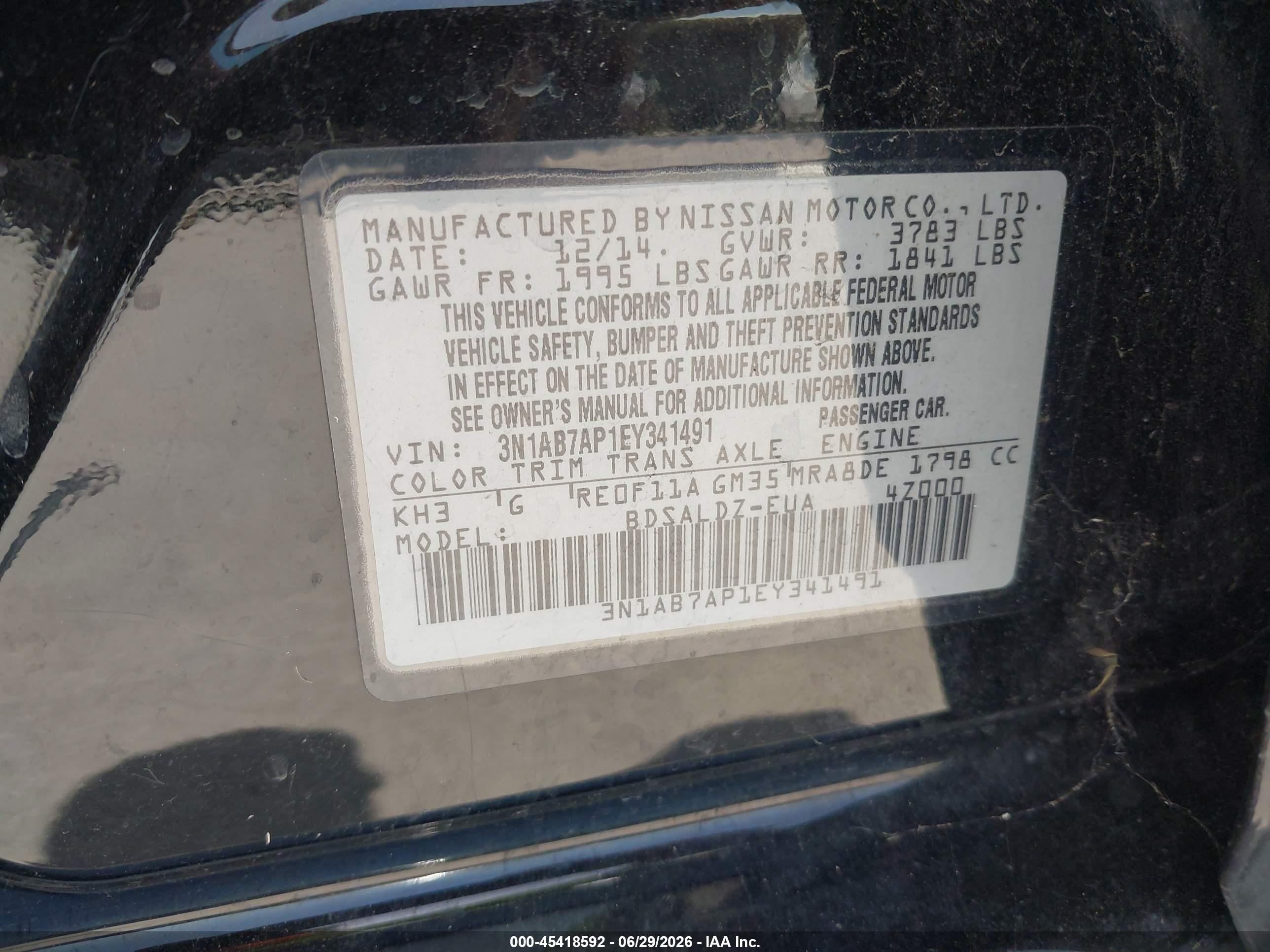 2014 Nissan Sentra Sv Black vin: 3N1AB7AP1EY341491